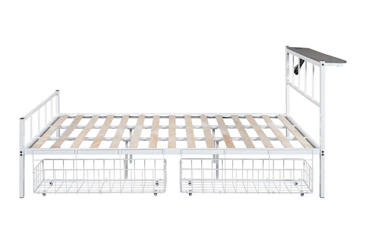 Nicoli White Queen Metal Bed w/ Storage - Image 5