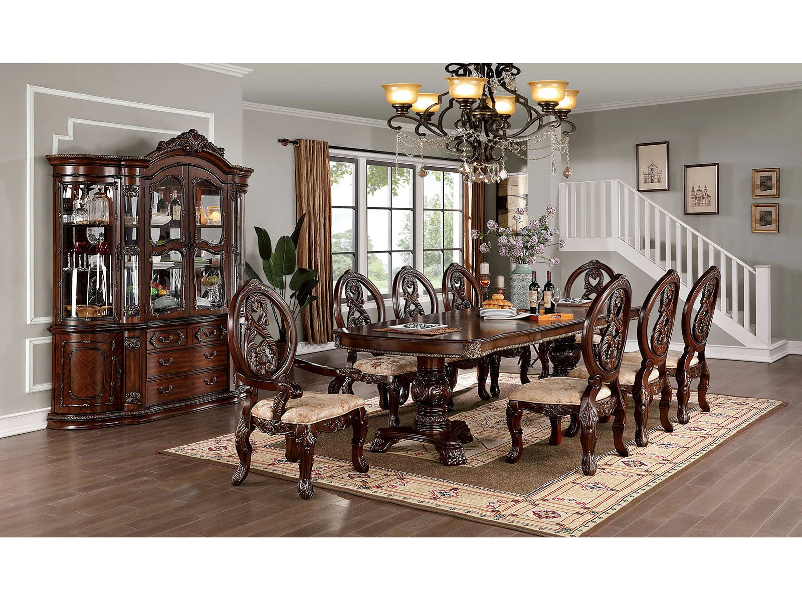 Normandy Brown Cherry/Tan 9 Pc. Dining Room Set