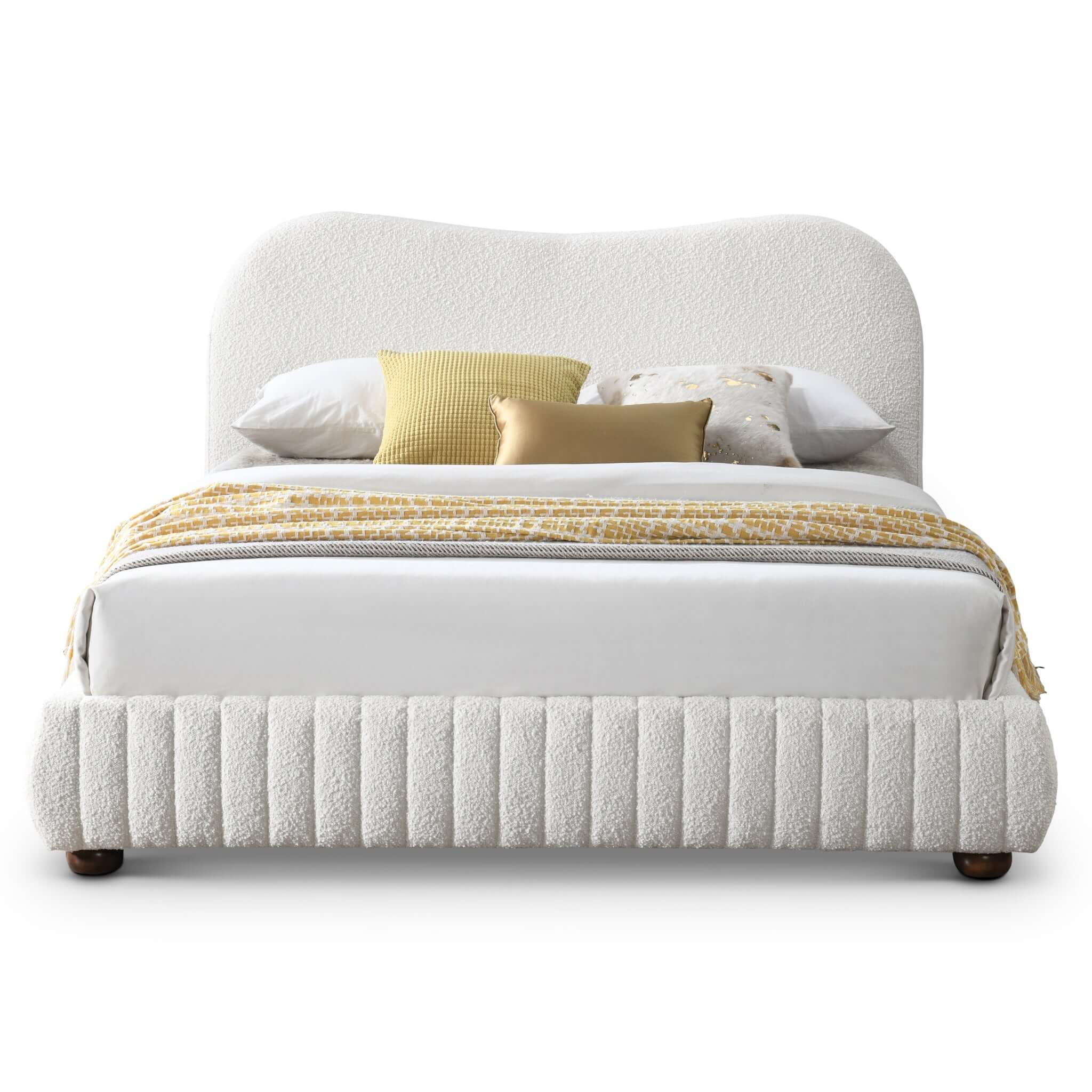 Norme Boucle Upholstered Low Profile Queen Size Platform Bed In Cream - Image 4