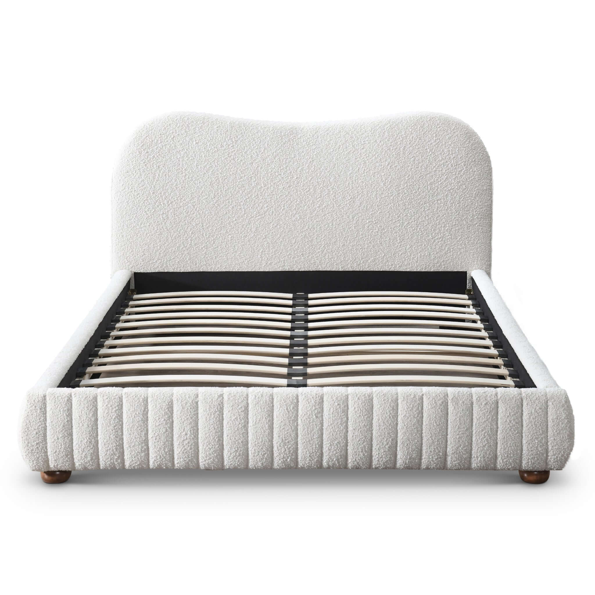 Norme Boucle Upholstered Low Profile Queen Size Platform Bed In Cream - Image 5
