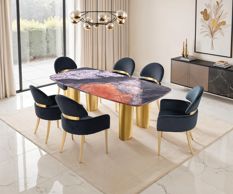 Northolt Black/Gray/Matte Gold 7 Pc. Dining Table Set - Image 2