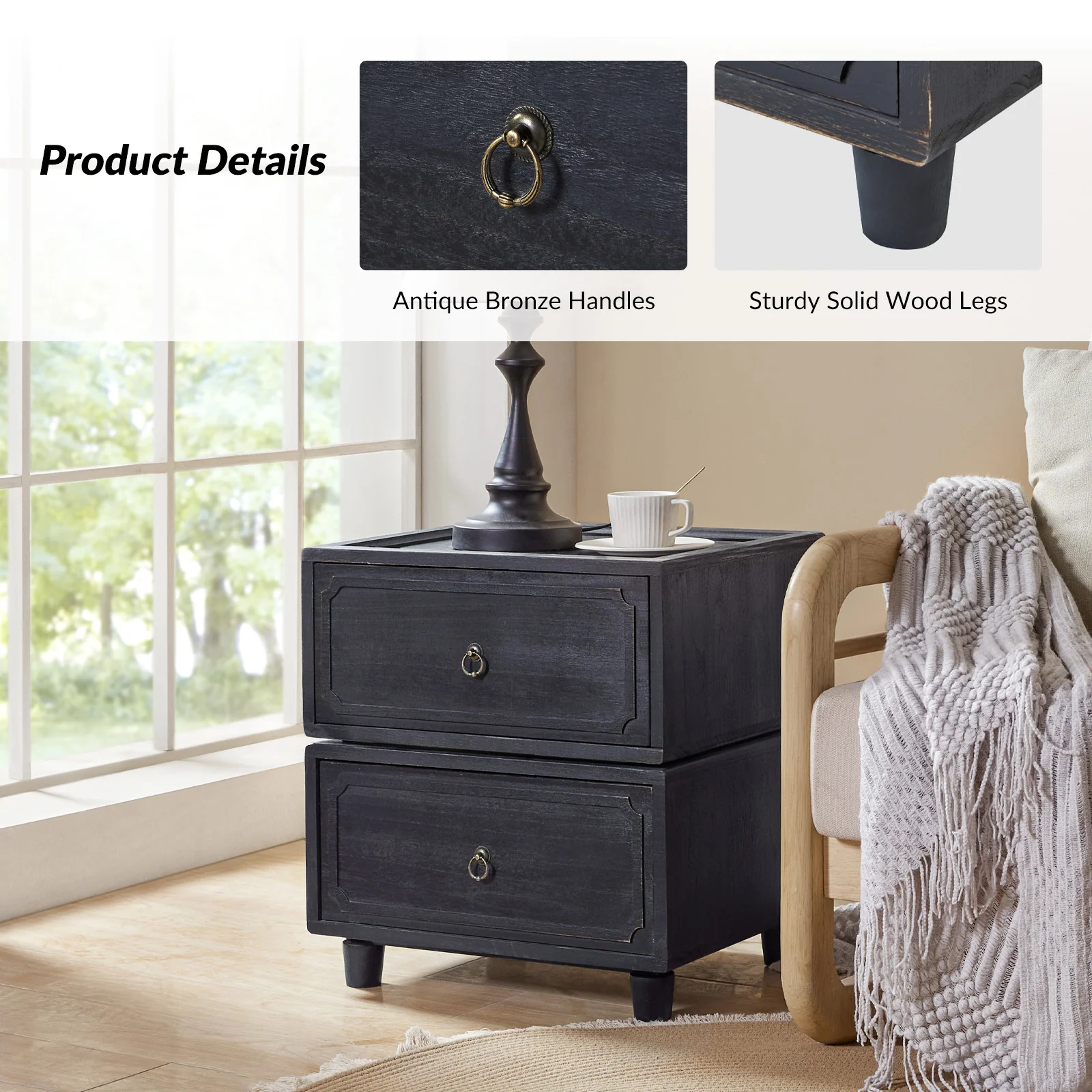 Nicole 2-Drawer Nightstand in Black - Image 4