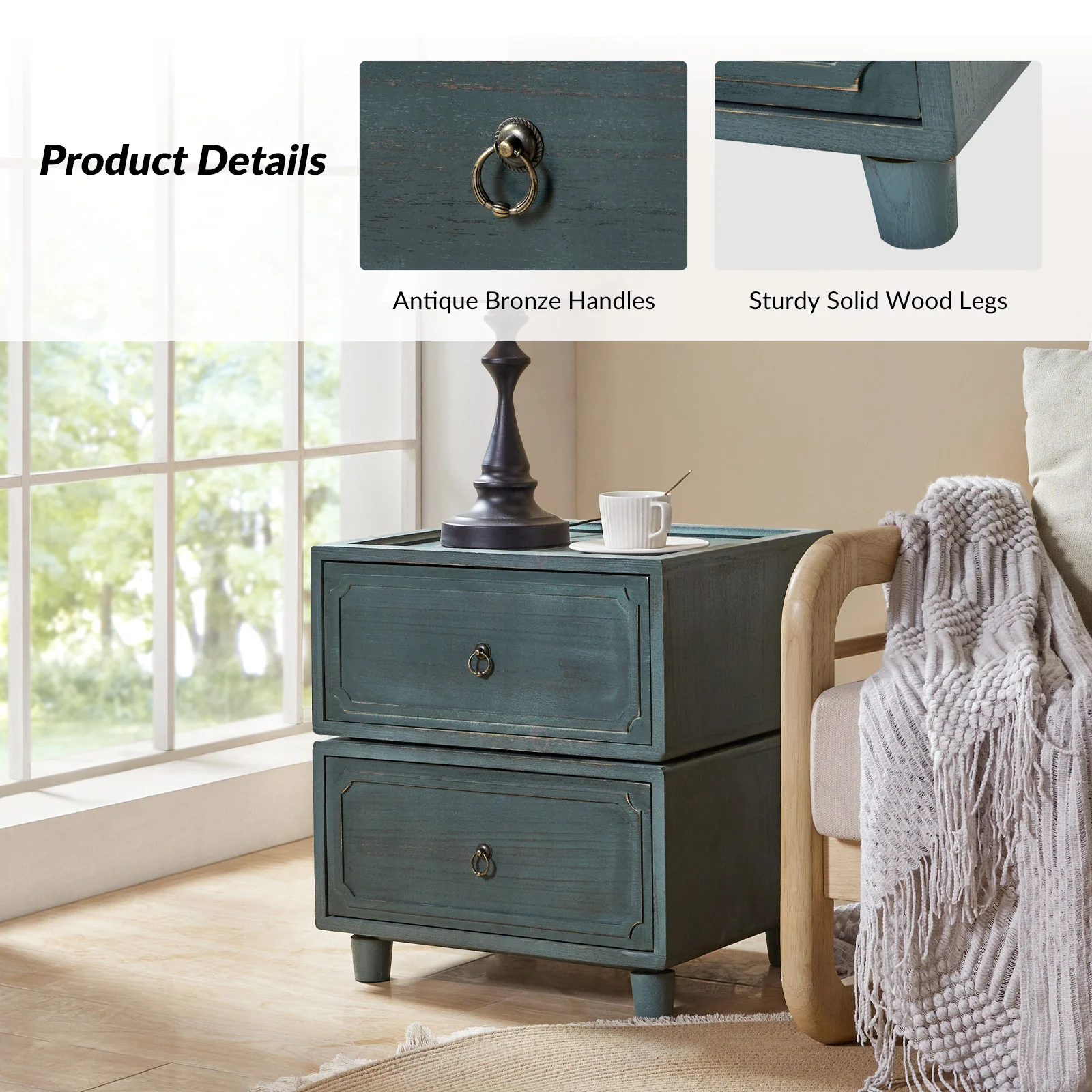 Nicole 2-Drawer Nightstand in Blue - Image 4