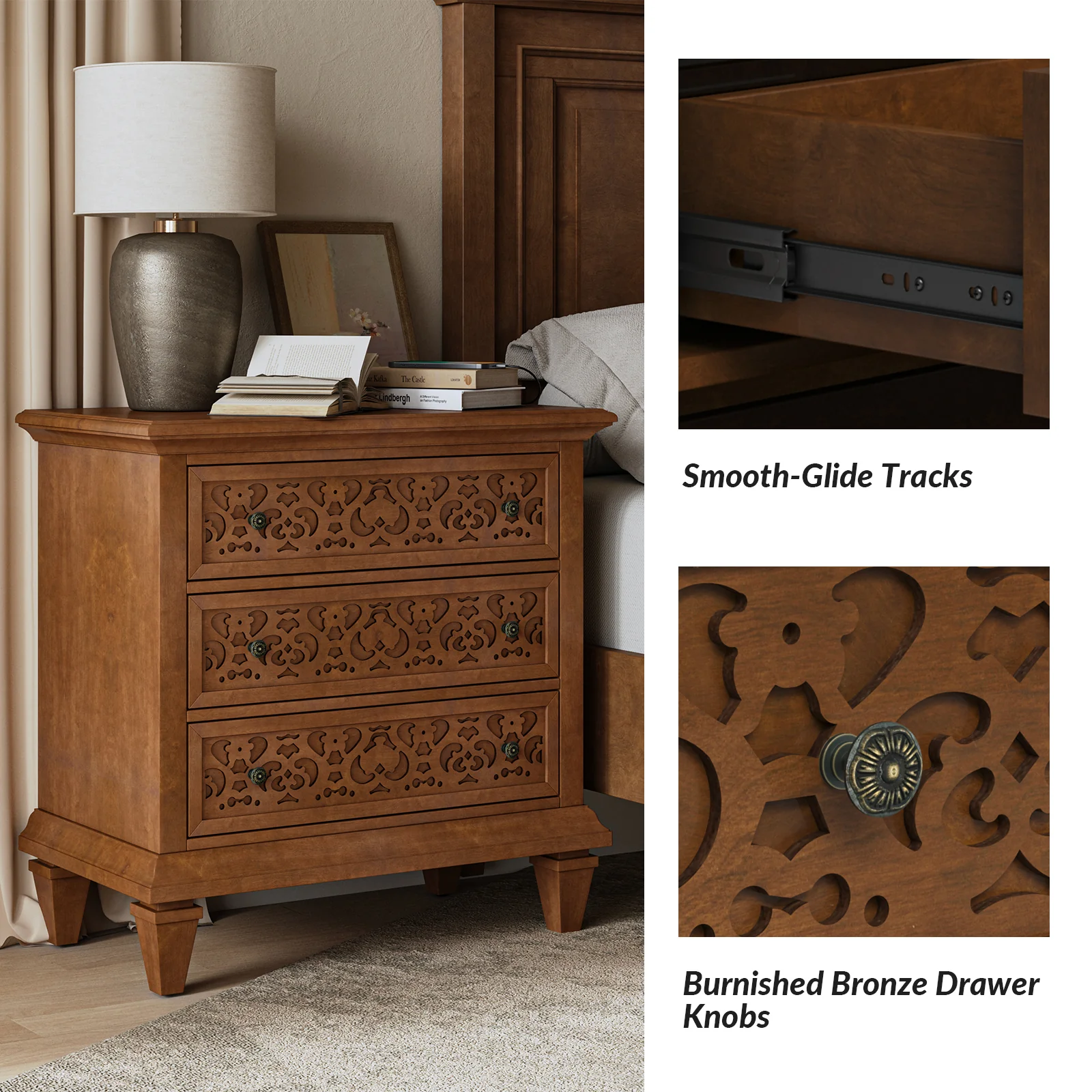 Vittorio 3 - Drawer Nightstand in Walnut - Image 5