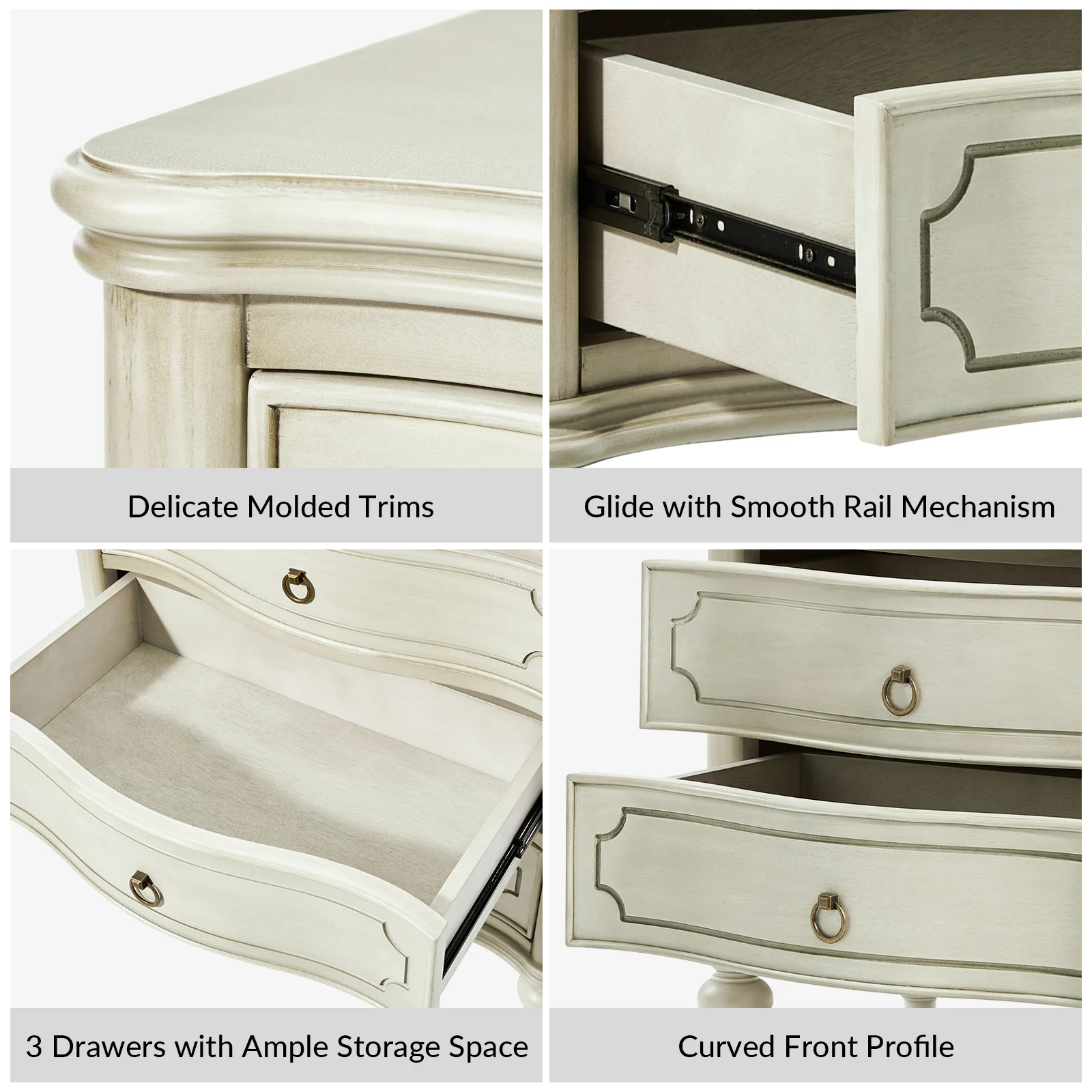 Alois 3-Drawer Nightstand in White - Image 4