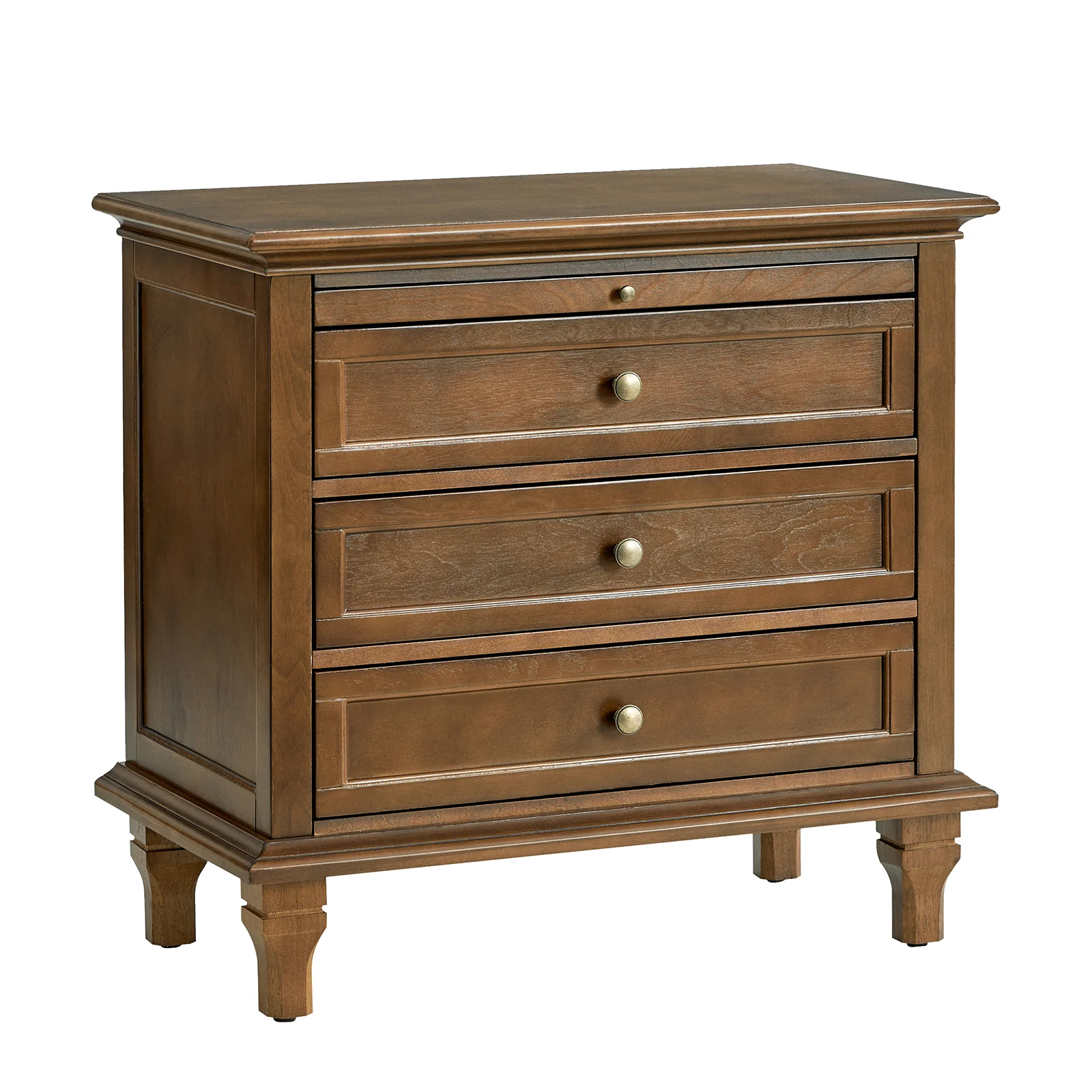 Dominic 3 - Drawer Nightstand with  Built-In Outlets-WALNUT in Walnut - Image 2