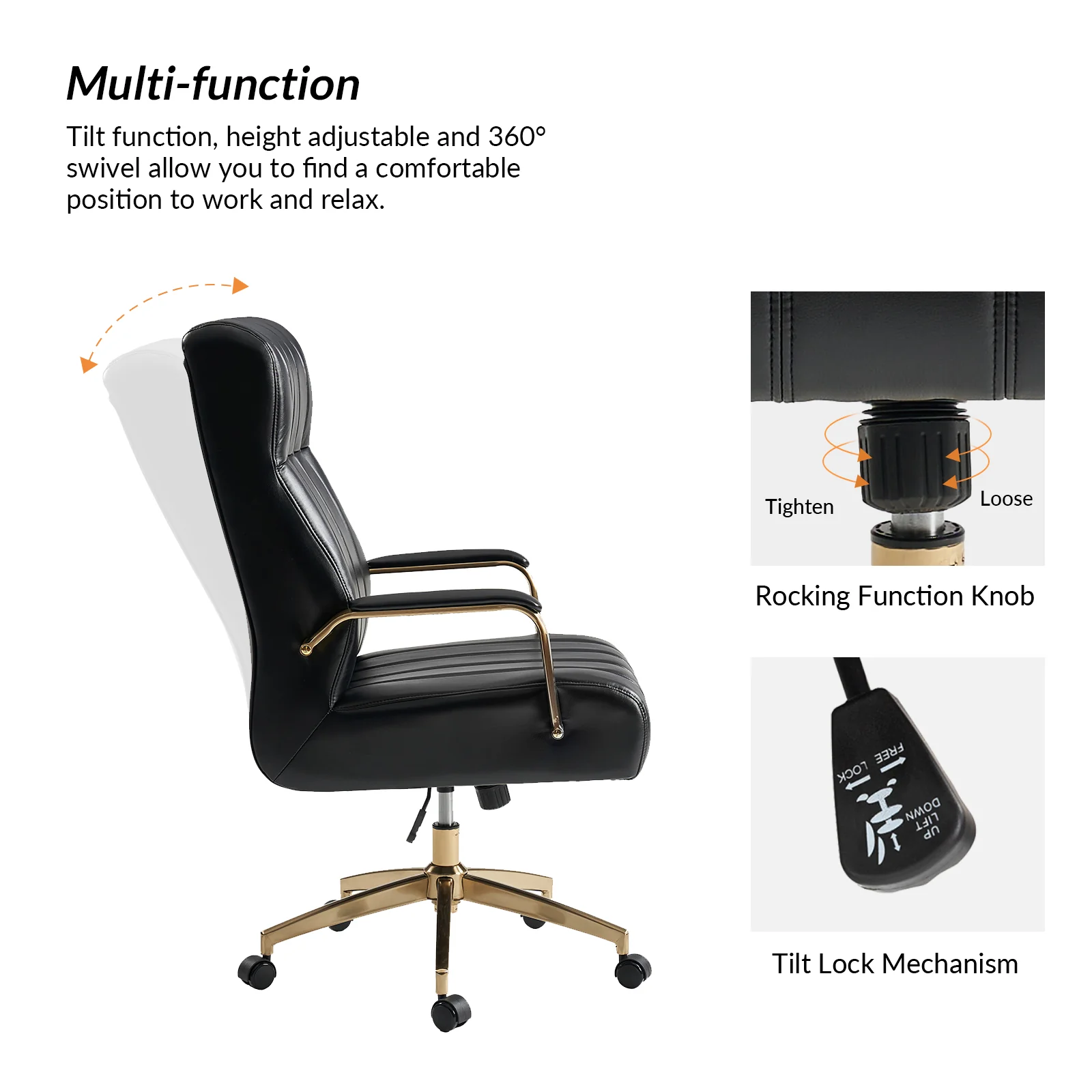 Conan Leather Ergonomic Executive Office Chair in Black - Image 3