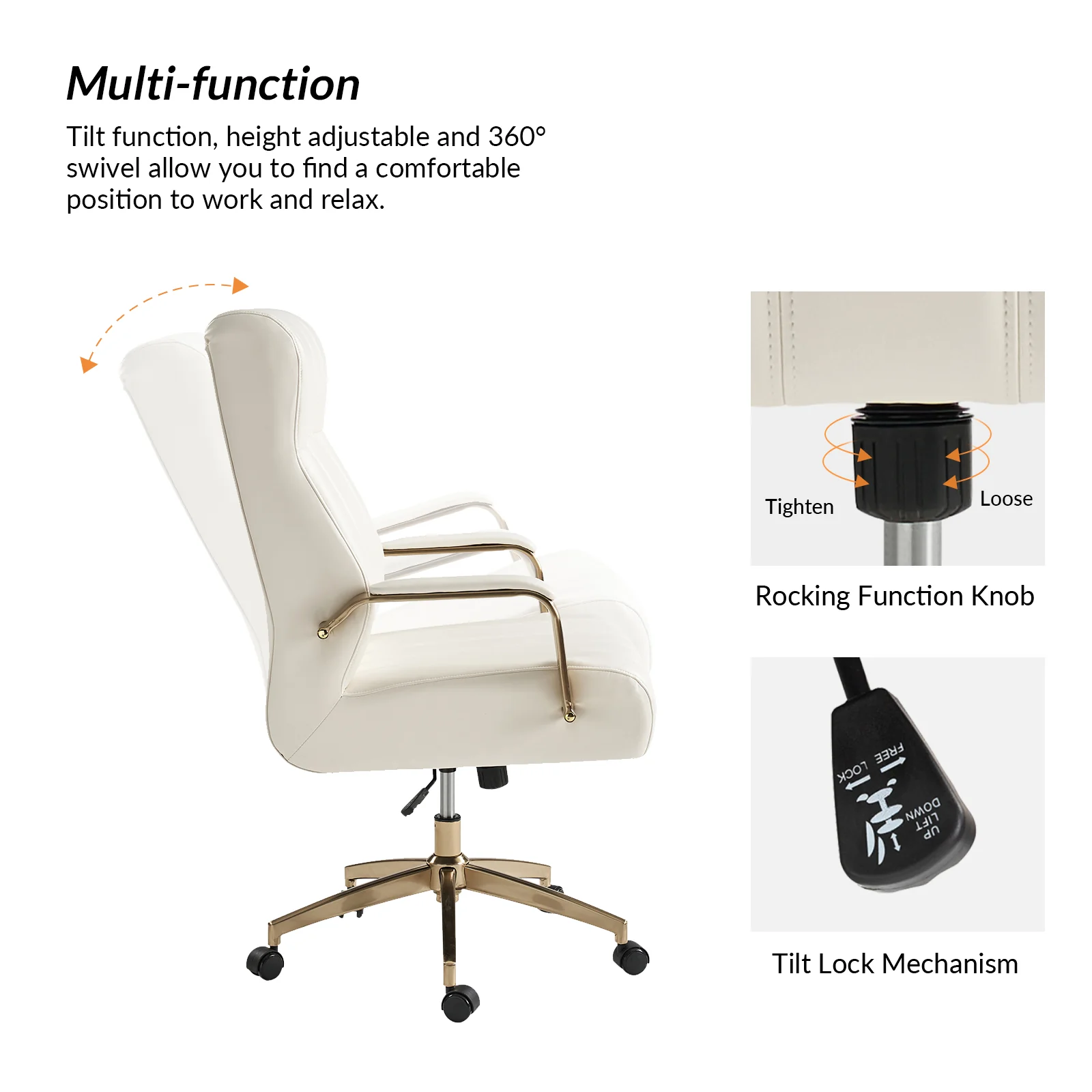 Conan Leather Ergonomic Executive Office Chair in Ivory - Image 3