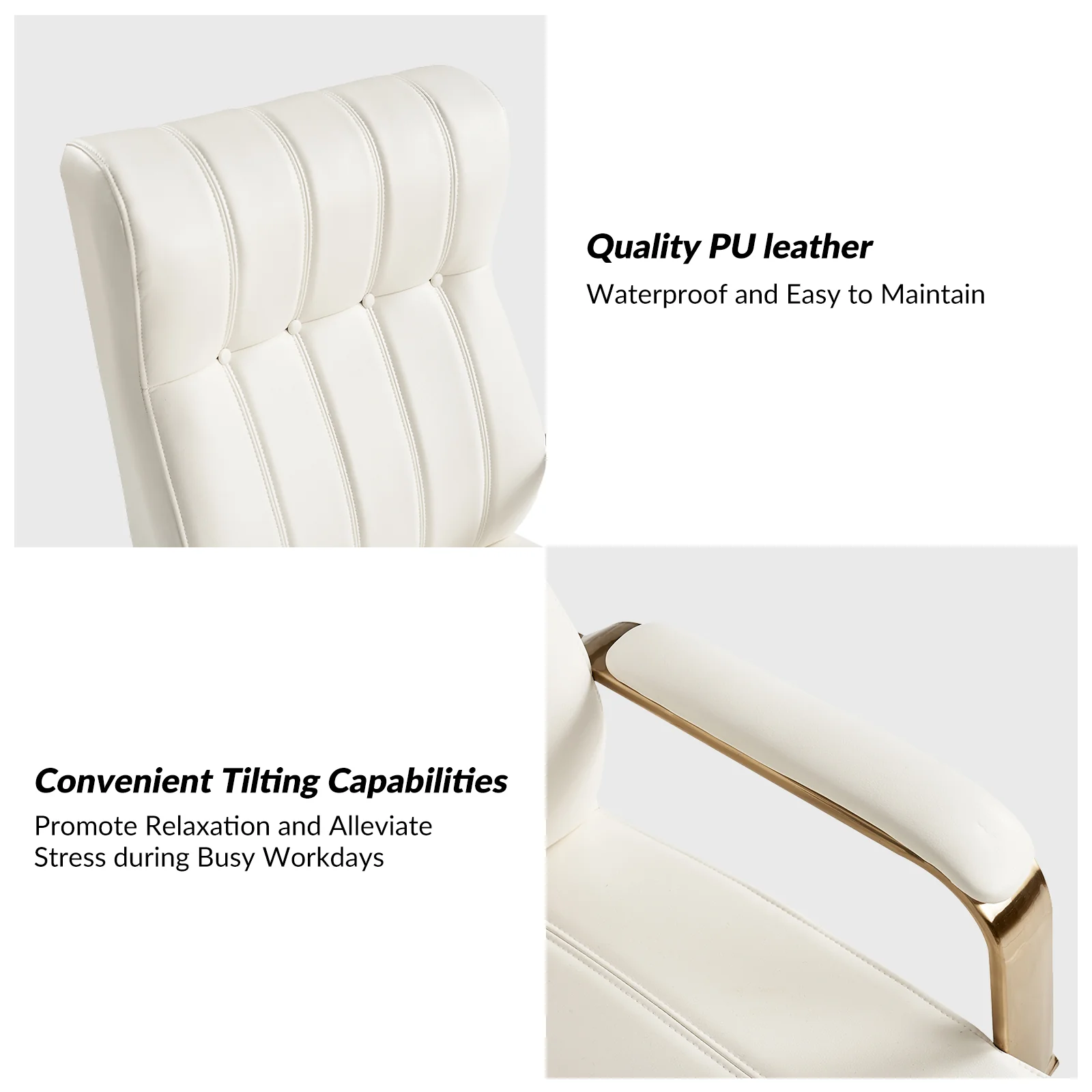 Conan Leather Ergonomic Executive Office Chair in Ivory - Image 5