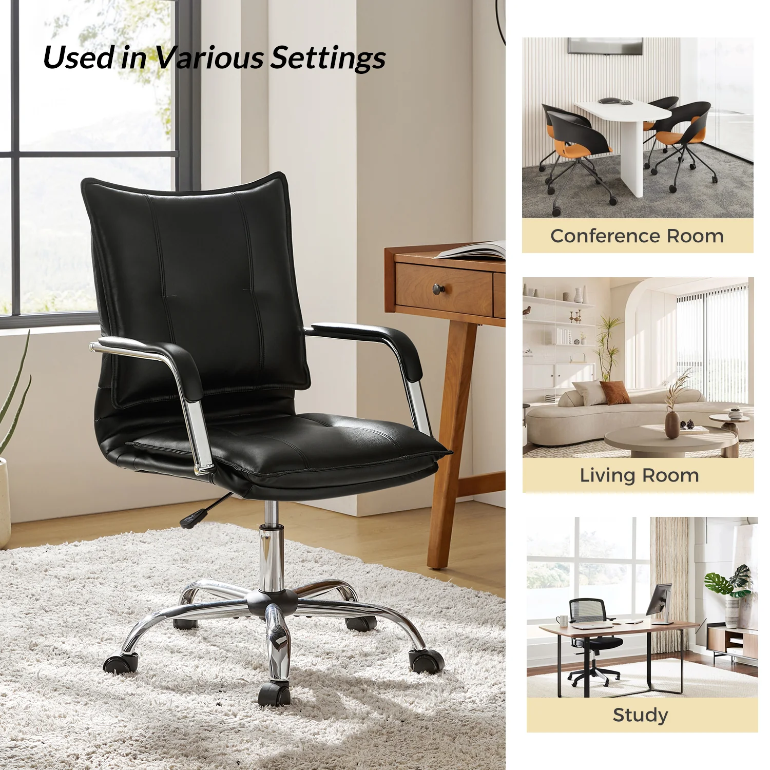 Leather Task Chair in Black - Image 6
