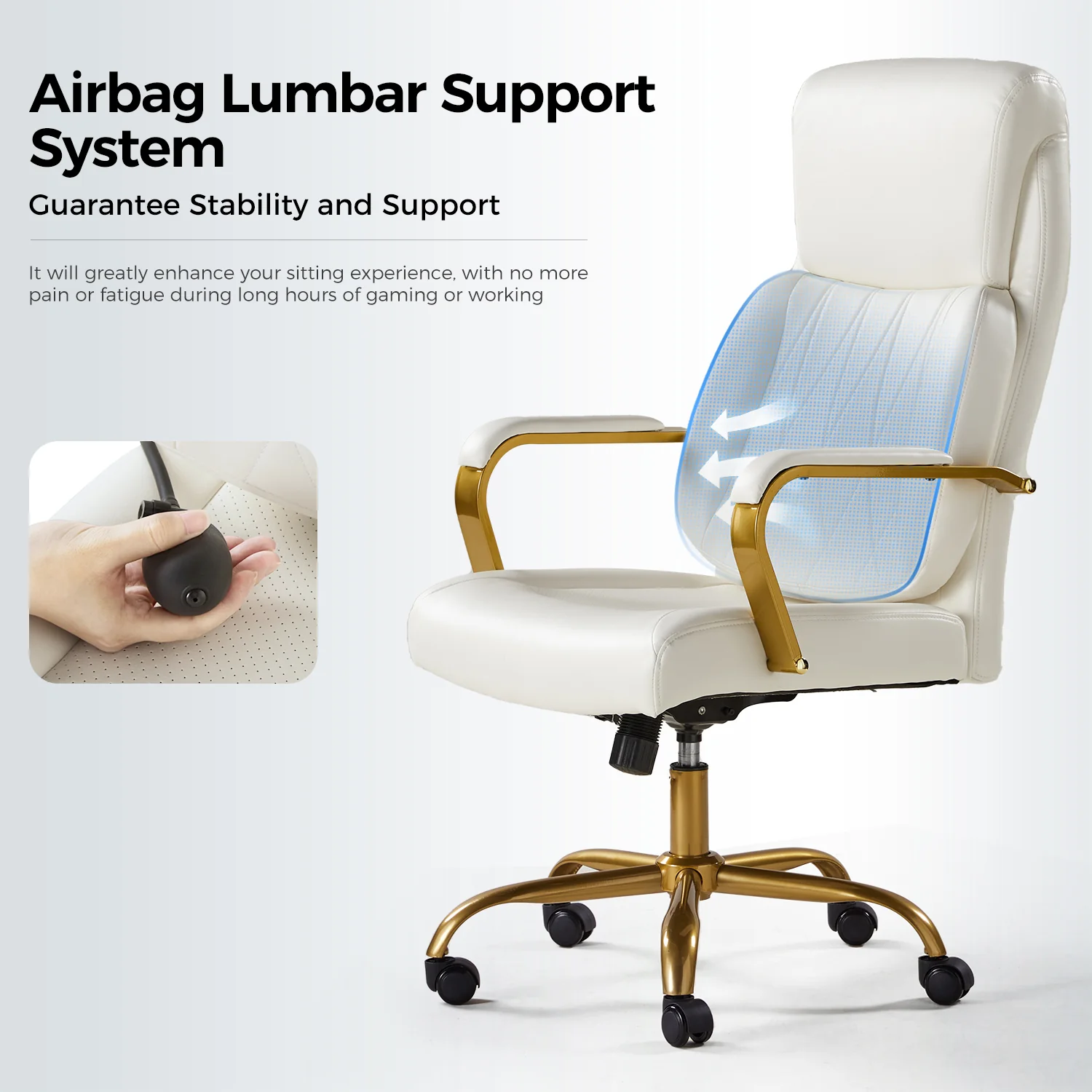 Bradford Ergonomic Office Chair with Lumbar Support in Ivory - Image 3
