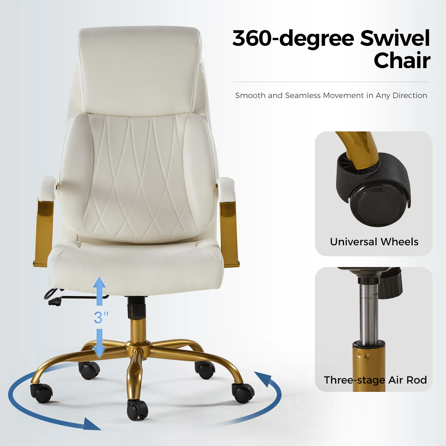 Bradford Ergonomic Office Chair with Lumbar Support in Ivory - Image 5