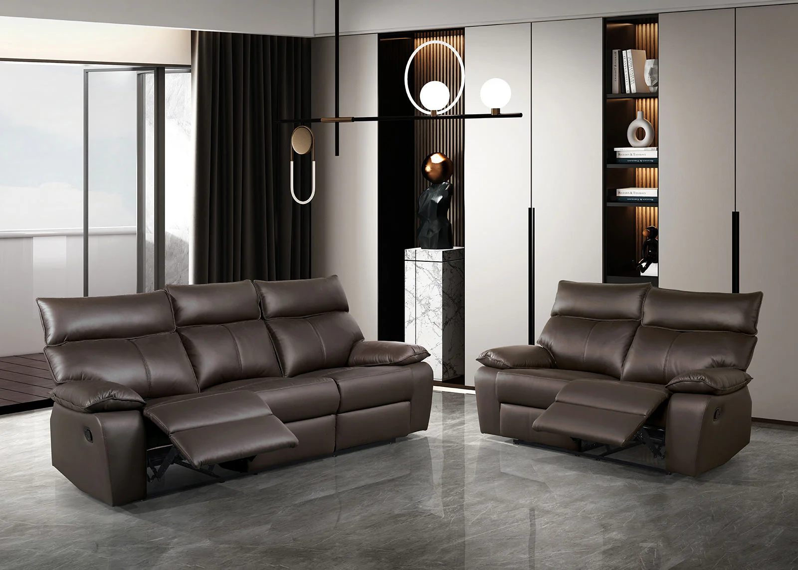 Onoria Brown Leather Match Reclining Loveseat - Image 3