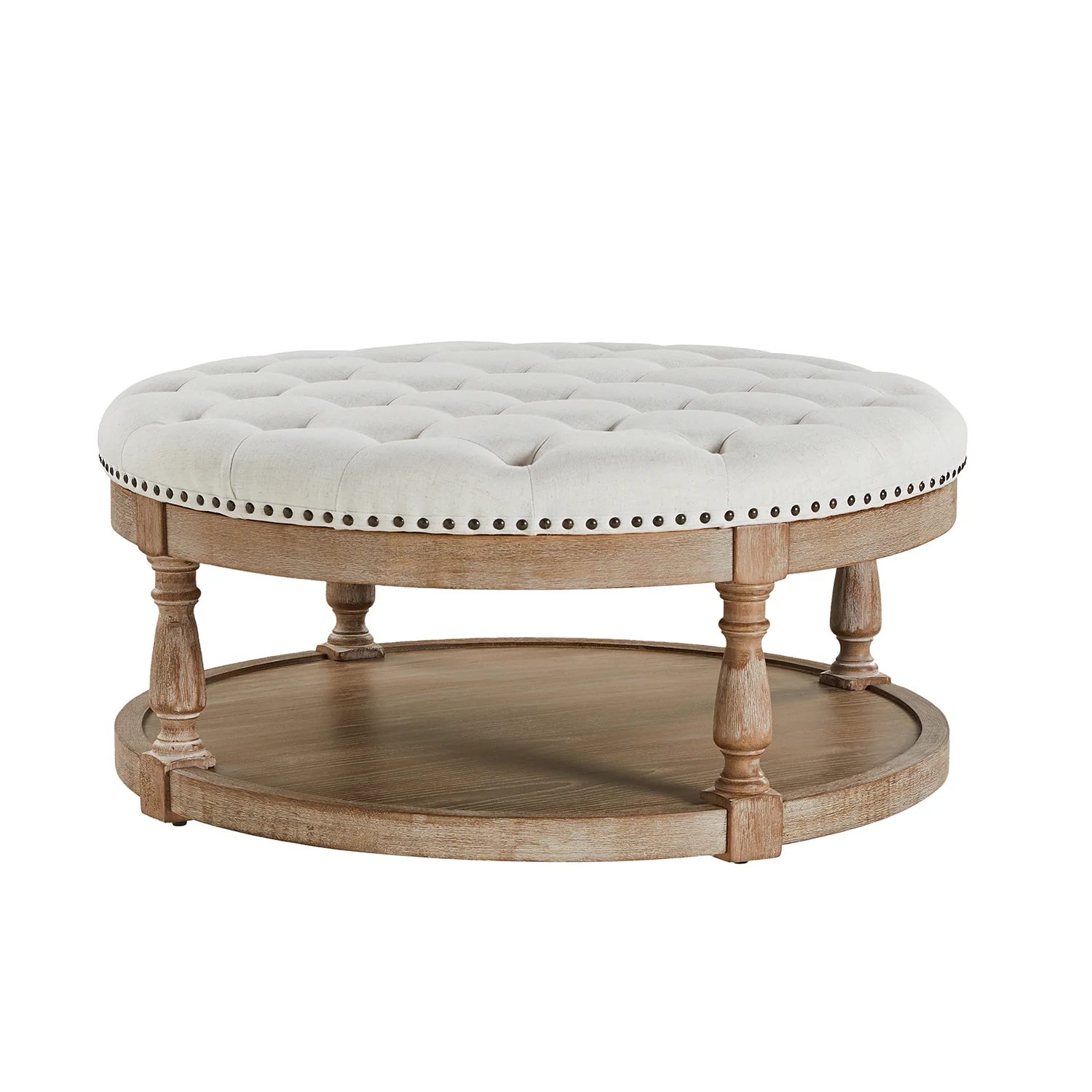 Deoius Tufted Round Cocktail Ottoman with Storage in Ivory - Image 2