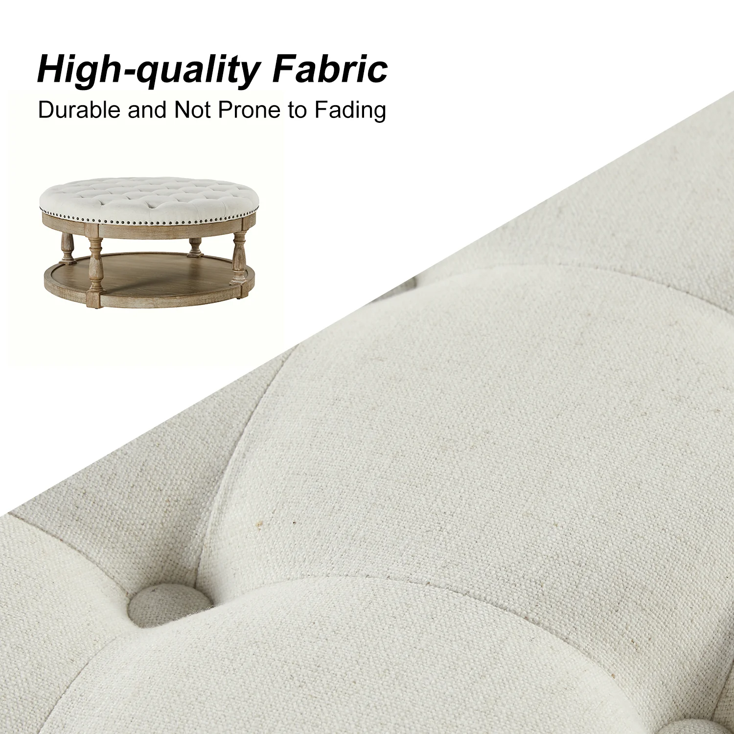 Deoius Tufted Round Cocktail Ottoman with Storage in Ivory - Image 3