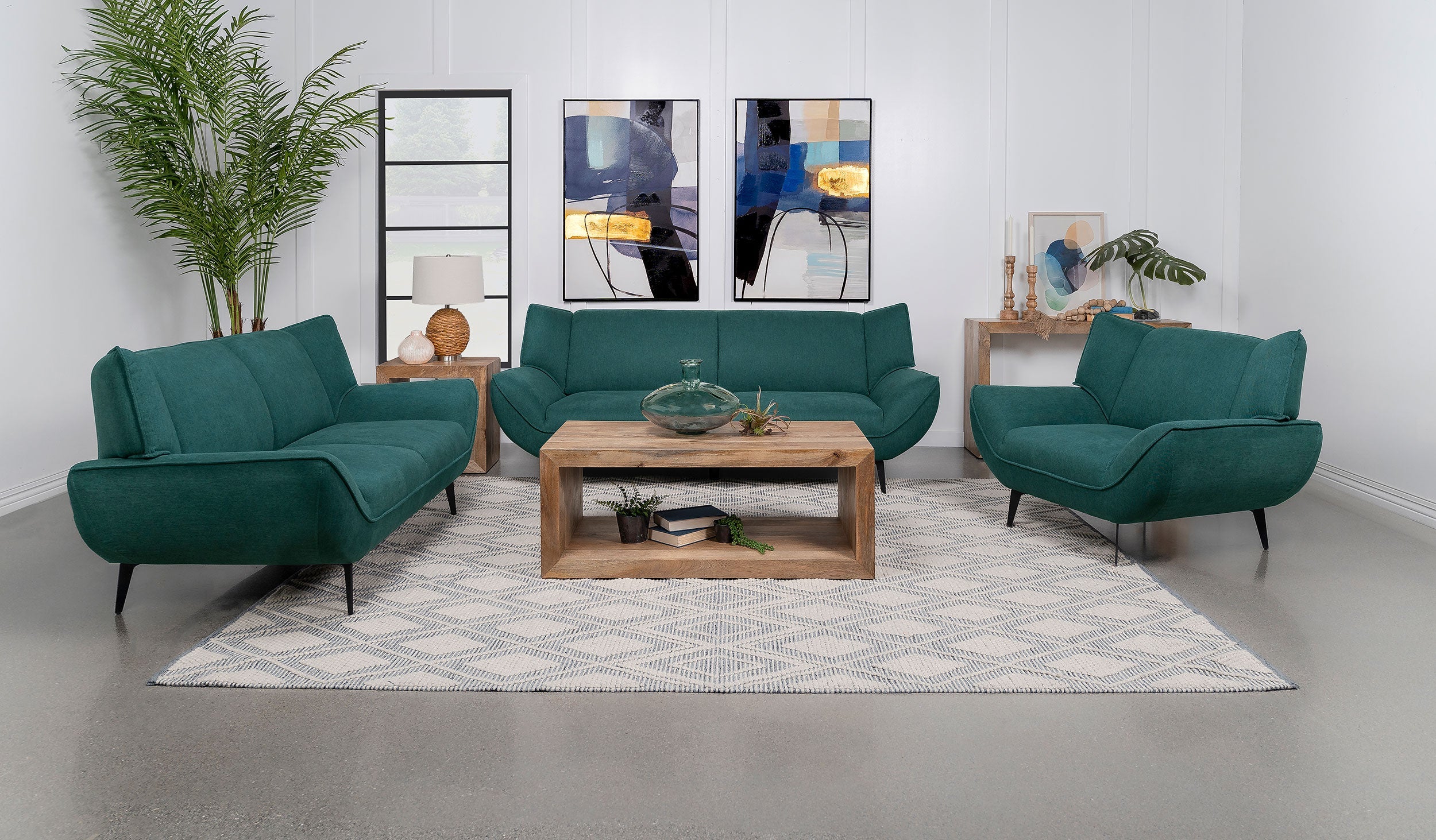 Acton Upholstered Flared Arm Loveseat Teal Blue - Image 12