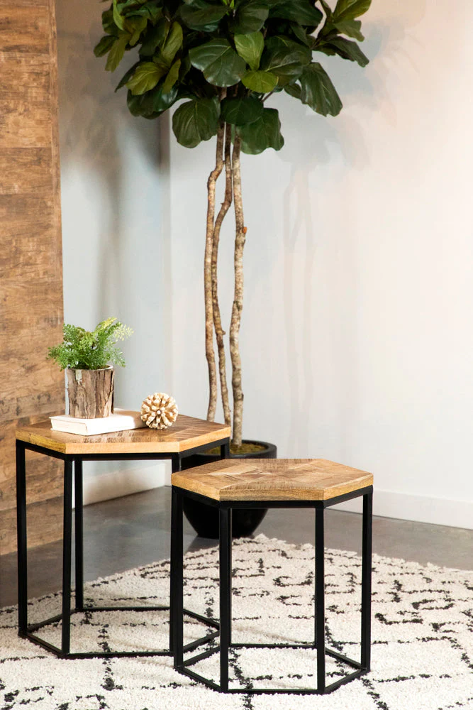 Adger 2-piece Hexagonal Nesting Tables Natural and Black - Image 4