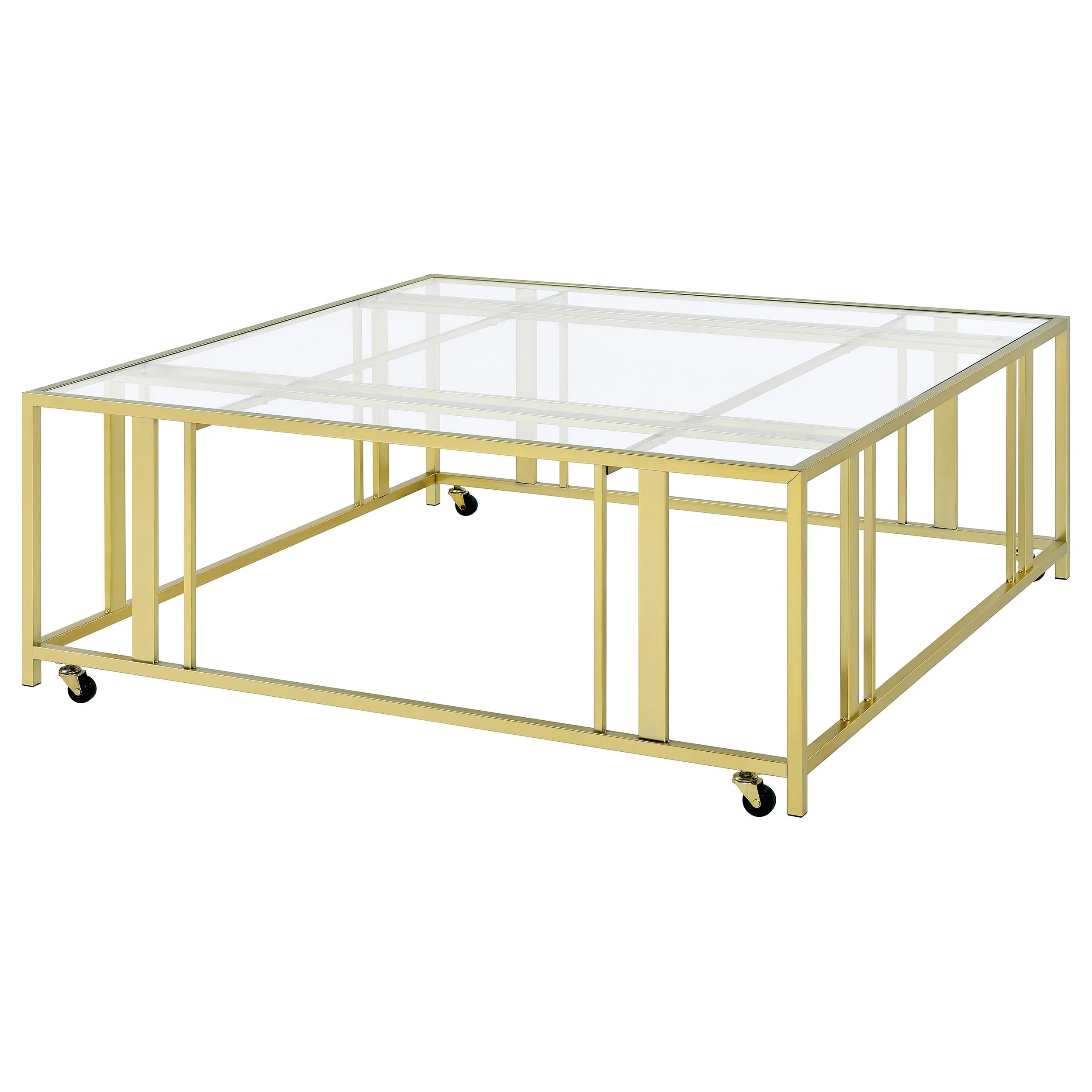Adri Square Glass Top Coffee Table with Casters - Image 10