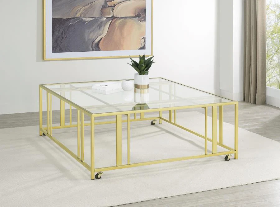 Adri Square Glass Top Coffee Table with Casters - Image 2