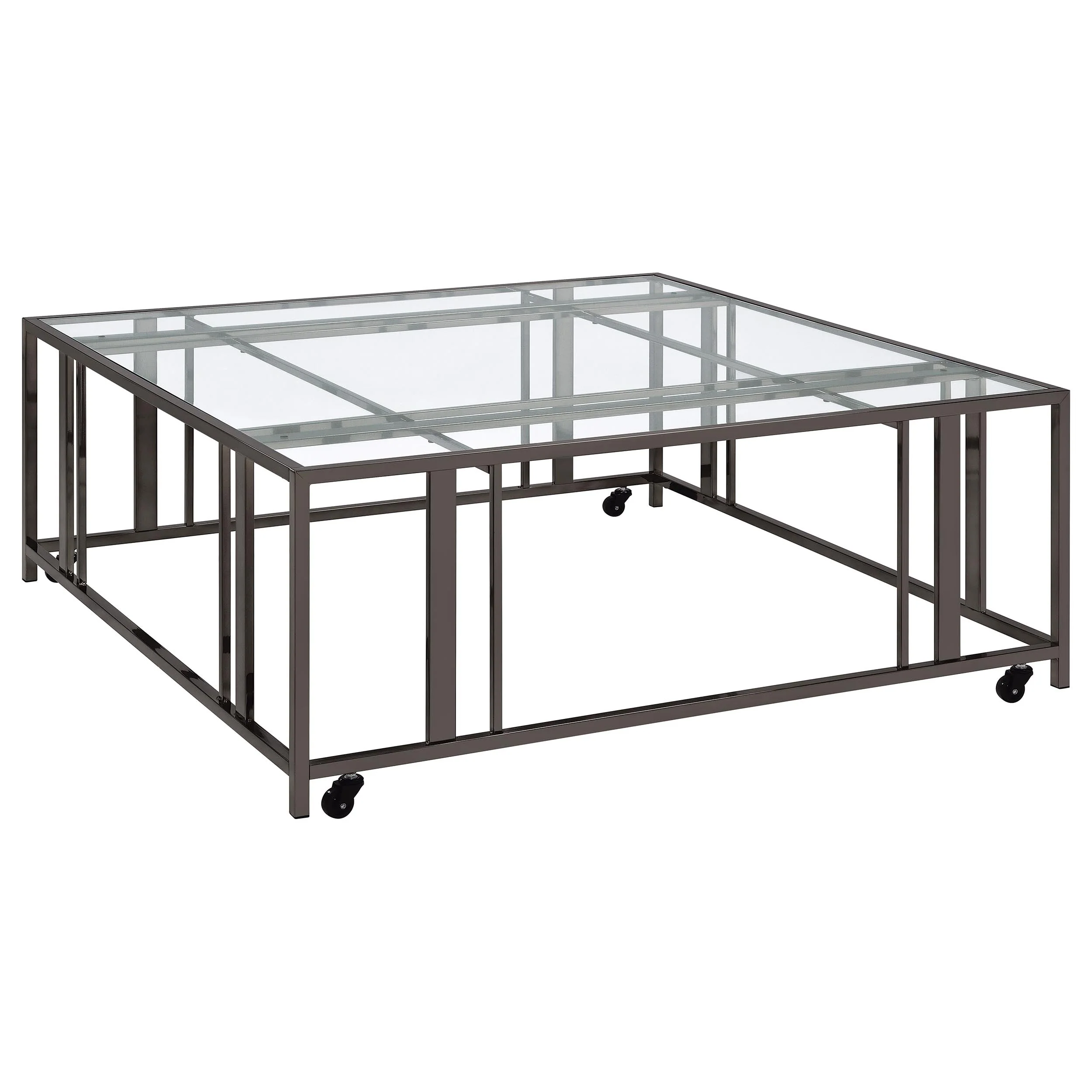 Adri Square Glass Top Coffee Table with Casters - Image 3