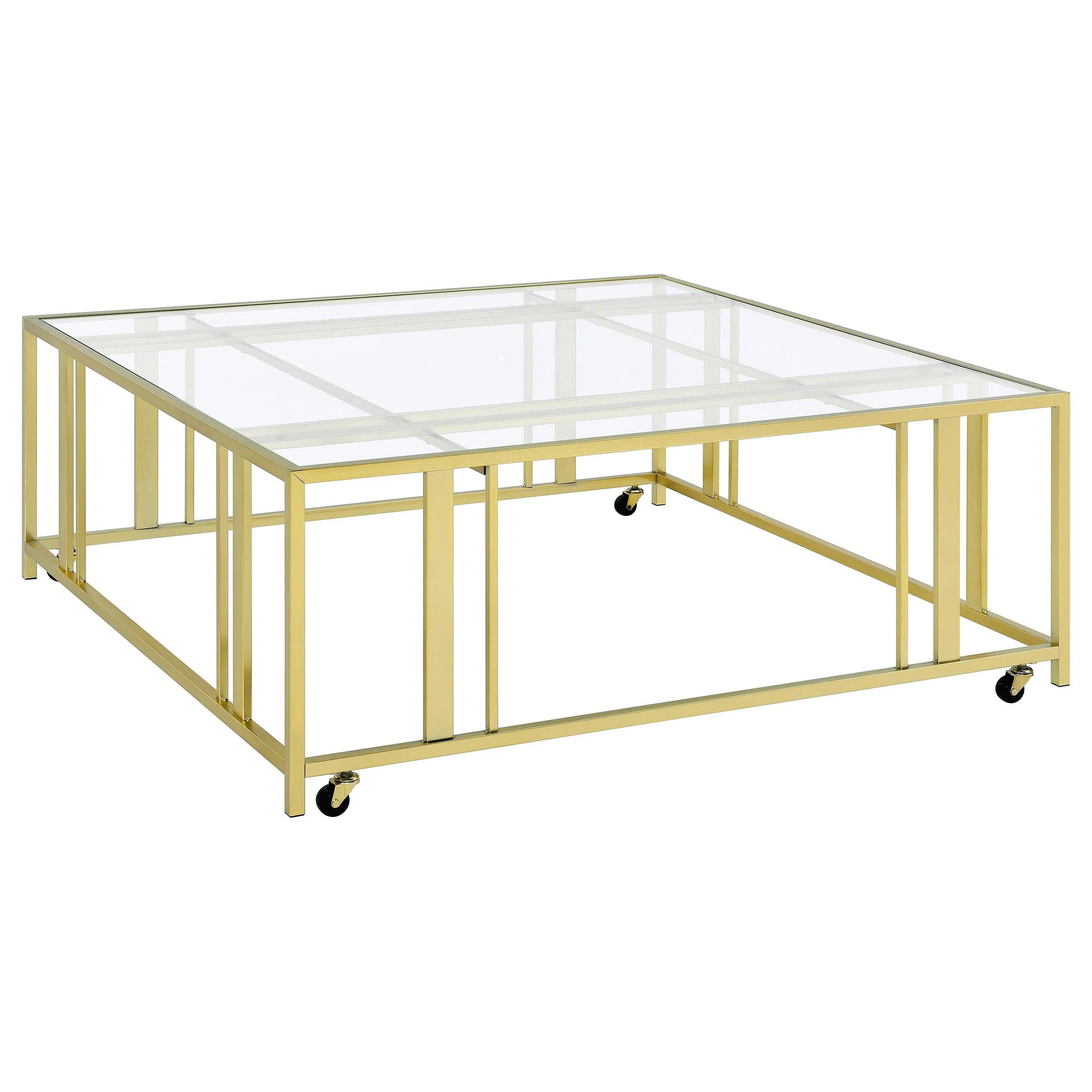 Adri Square Glass Top Coffee Table with Casters - Image 4