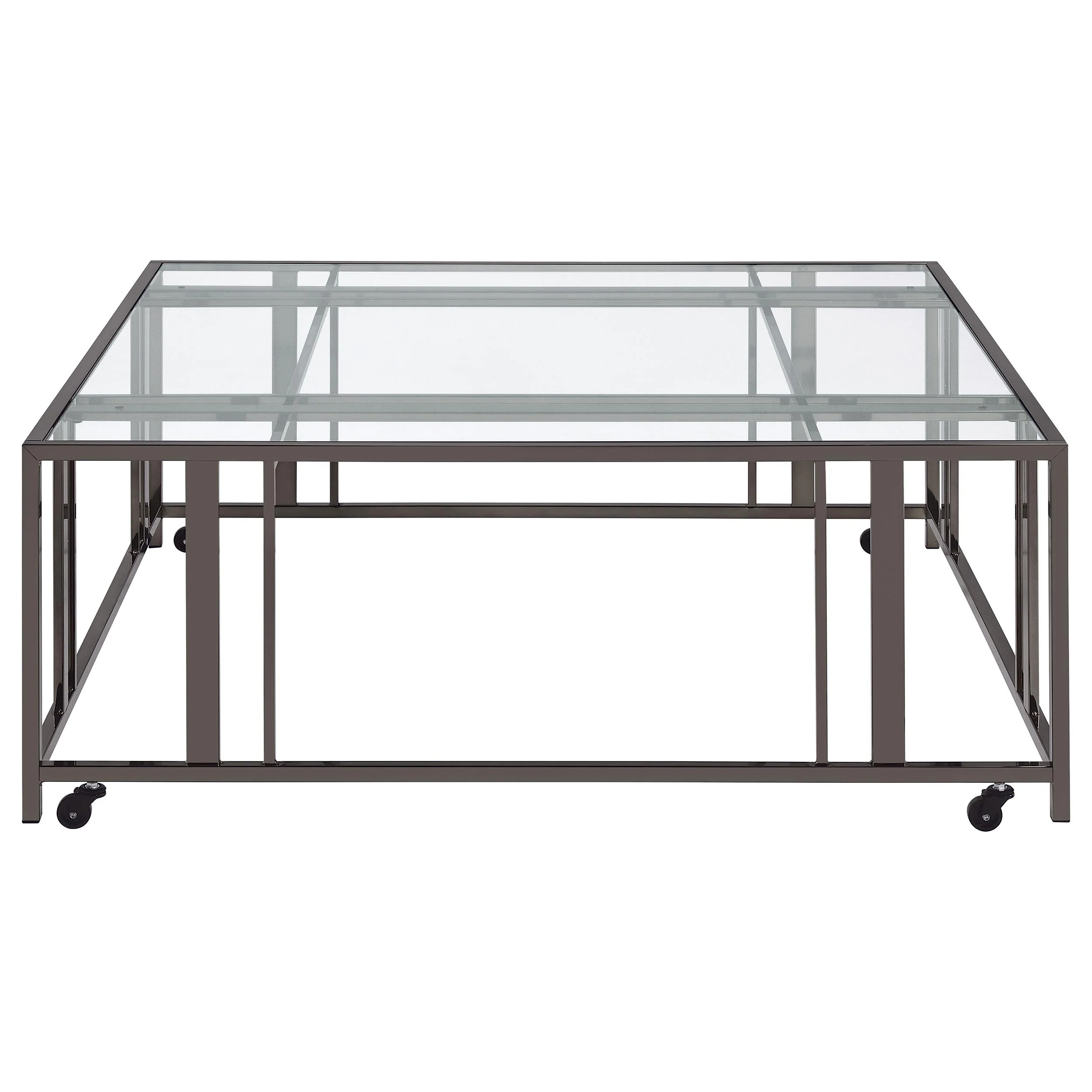 Adri Square Glass Top Coffee Table with Casters - Image 7