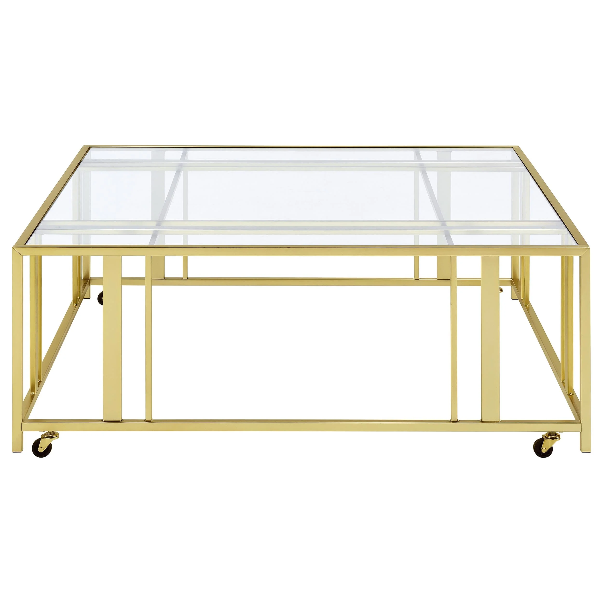 Adri Square Glass Top Coffee Table with Casters - Image 8