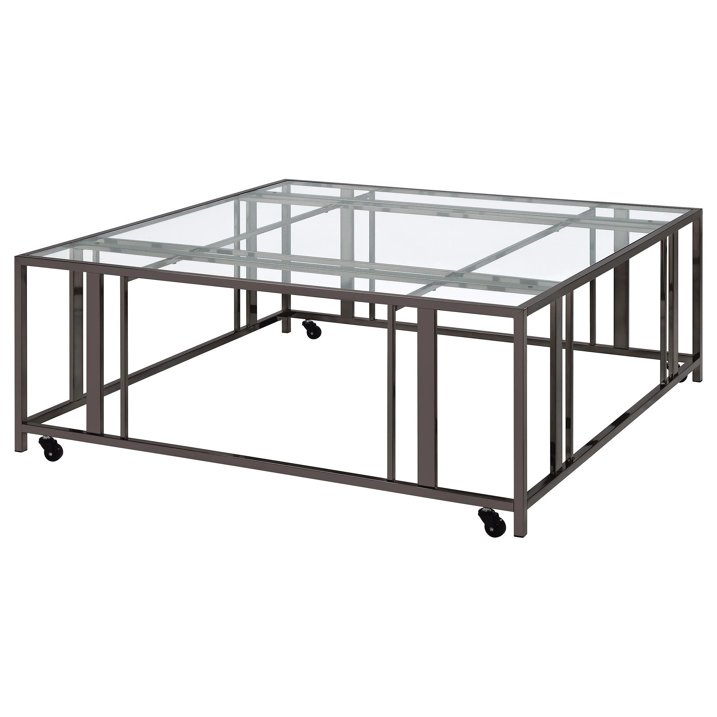 Adri Square Glass Top Coffee Table with Casters - Image 9