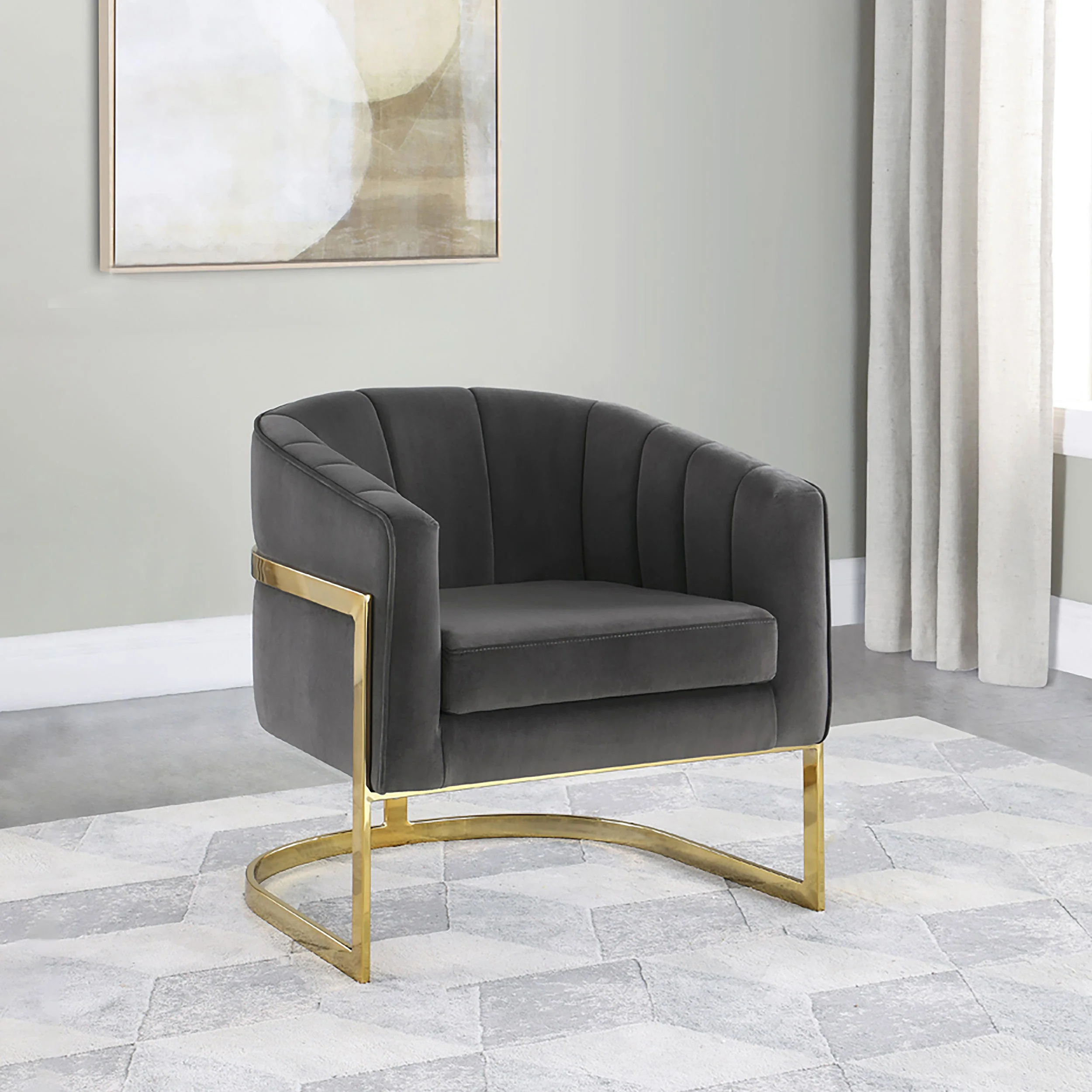 Alamor Upholstered Barrel Back Accent Chair Dark Grey - Image 3