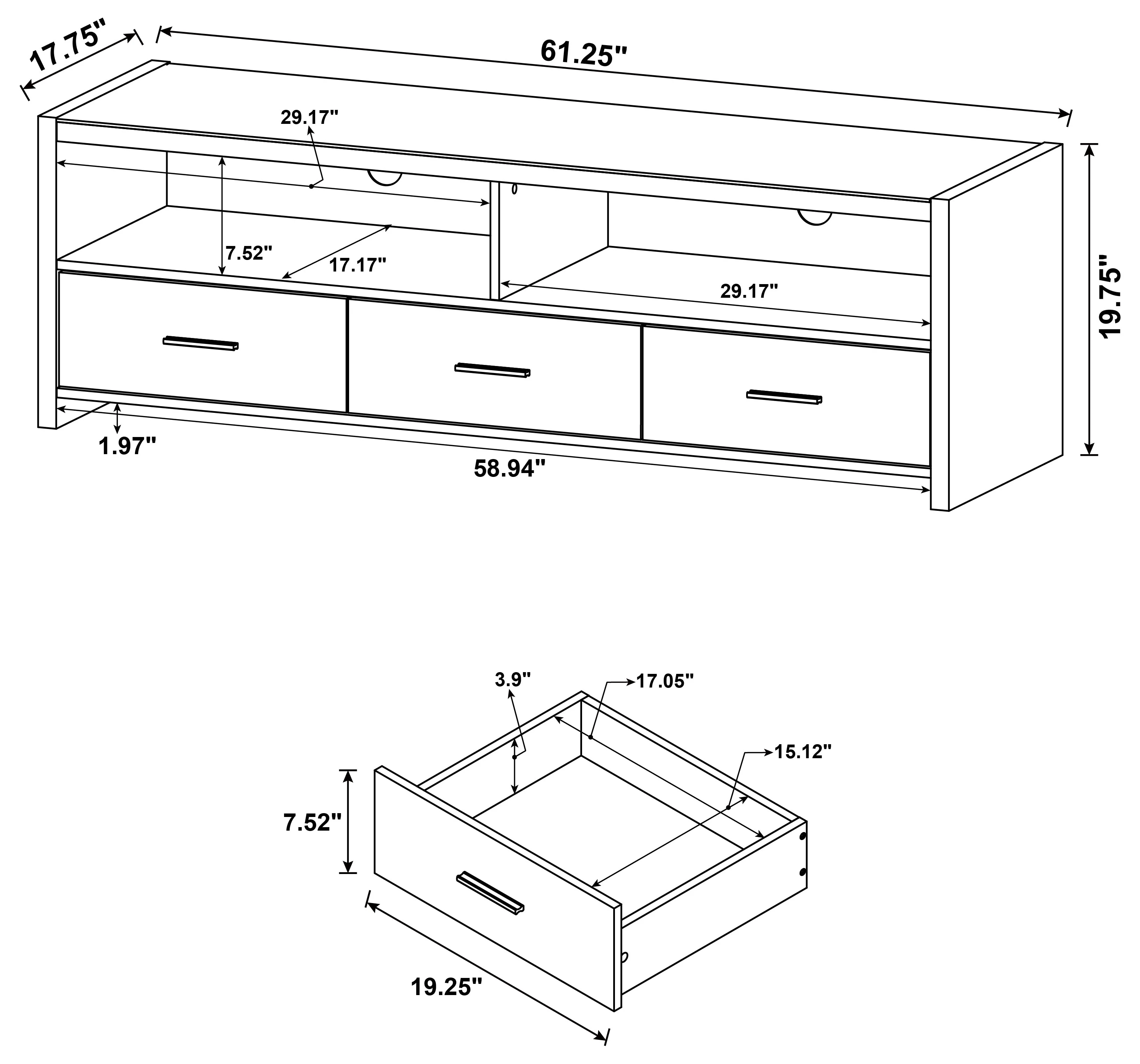 Alton 3-drawer Engineered Wood 61-inch TV Stand Black Oak - Image 11
