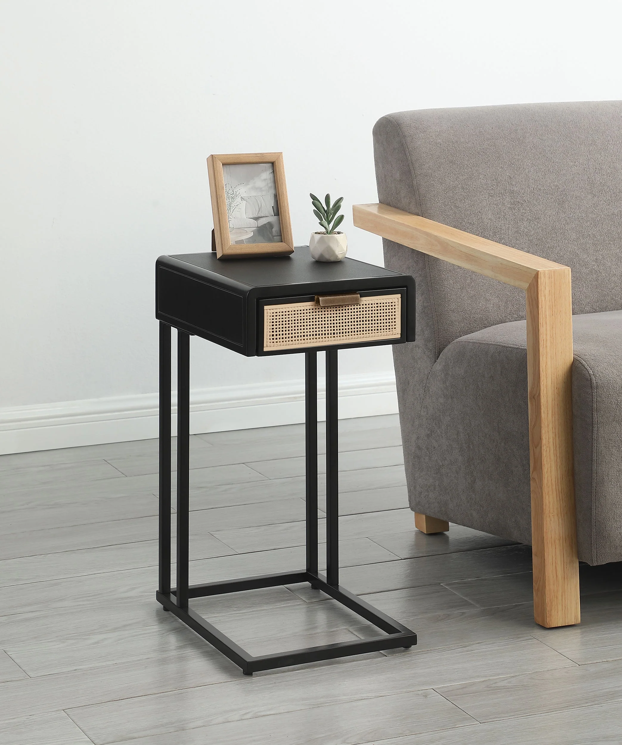 Amherst 1-drawer Radio Weave Cane Metal Side Table - Image 5