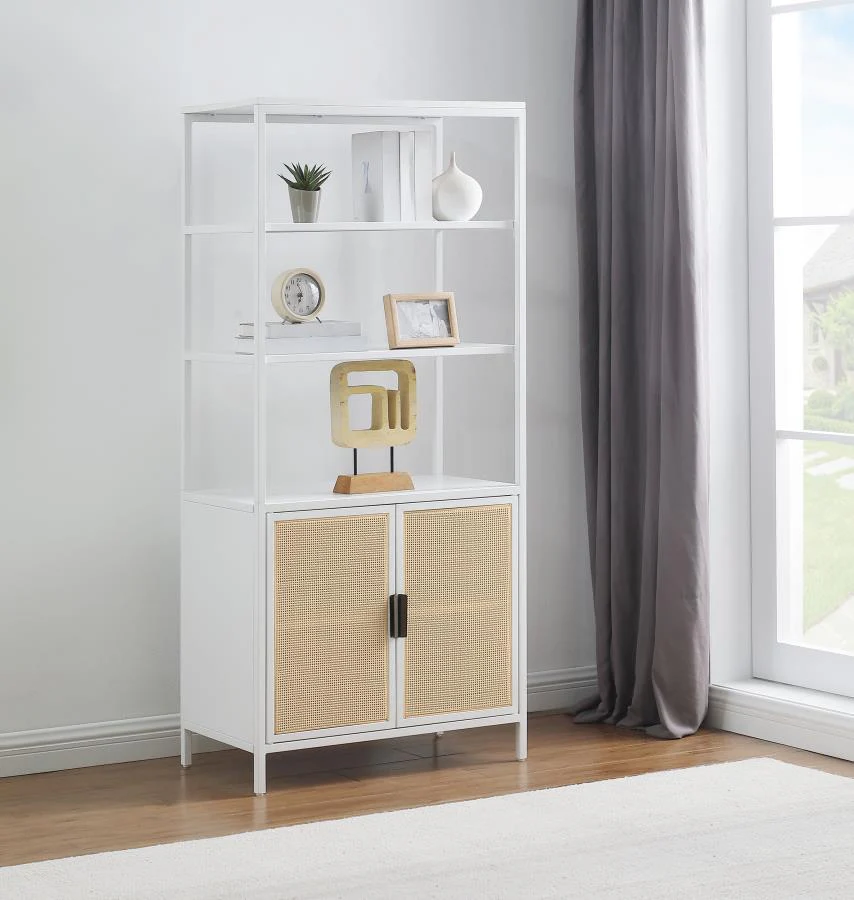 Amherst 3-shelf Radio Weave Cane Metal Accent Cabinet - Image 2