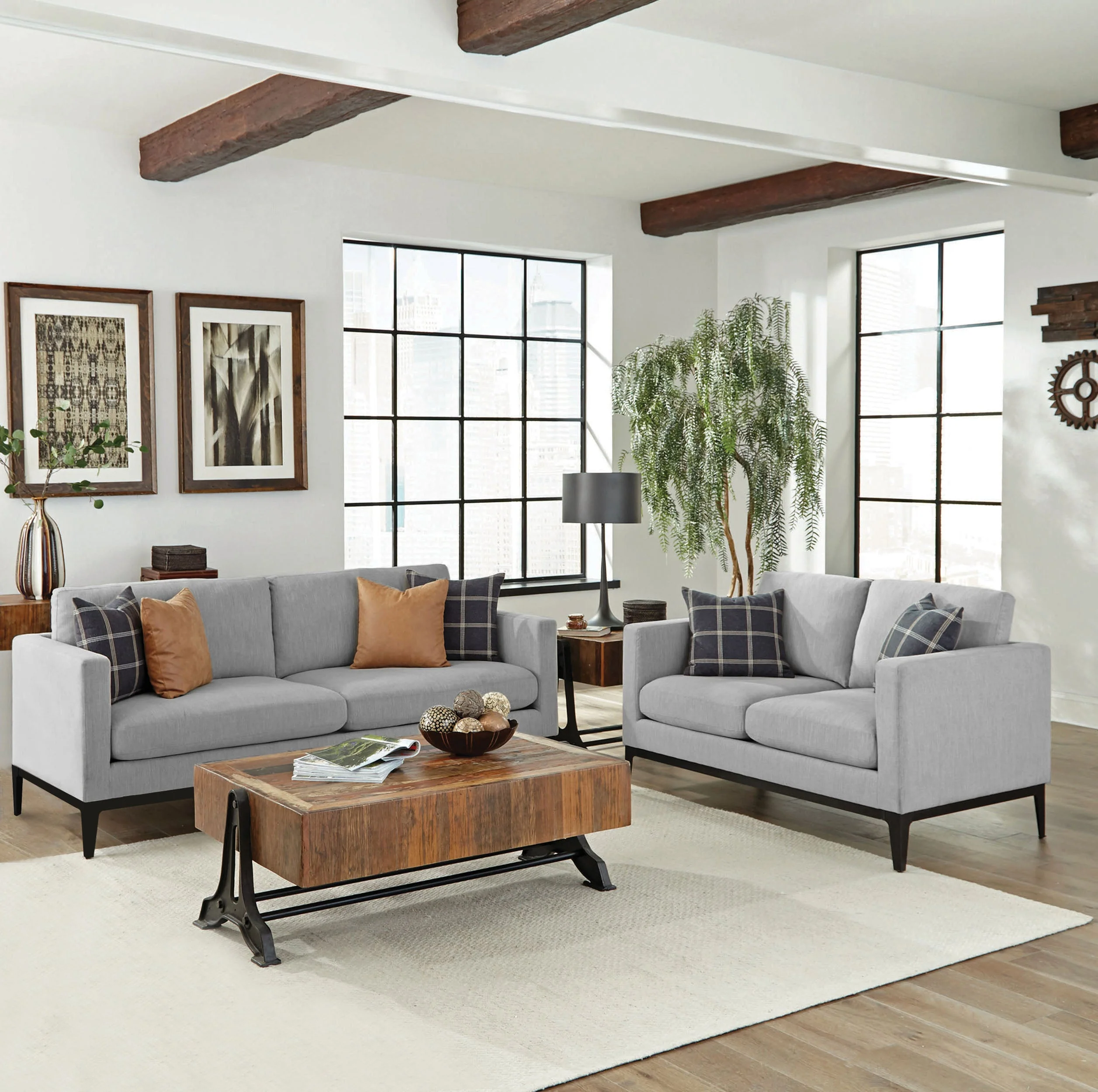 Apperson Upholstered Track Arm Sofa Set Light Grey - Image 3