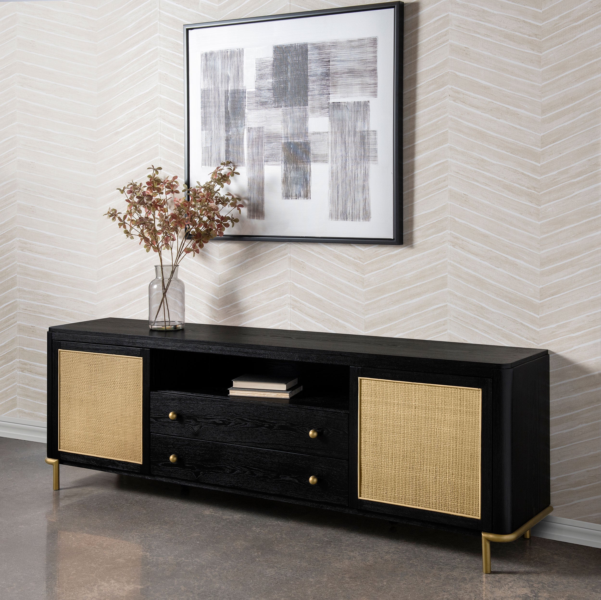 Arini Rattan Cane 2-door TV Stand Media Console - Image 6