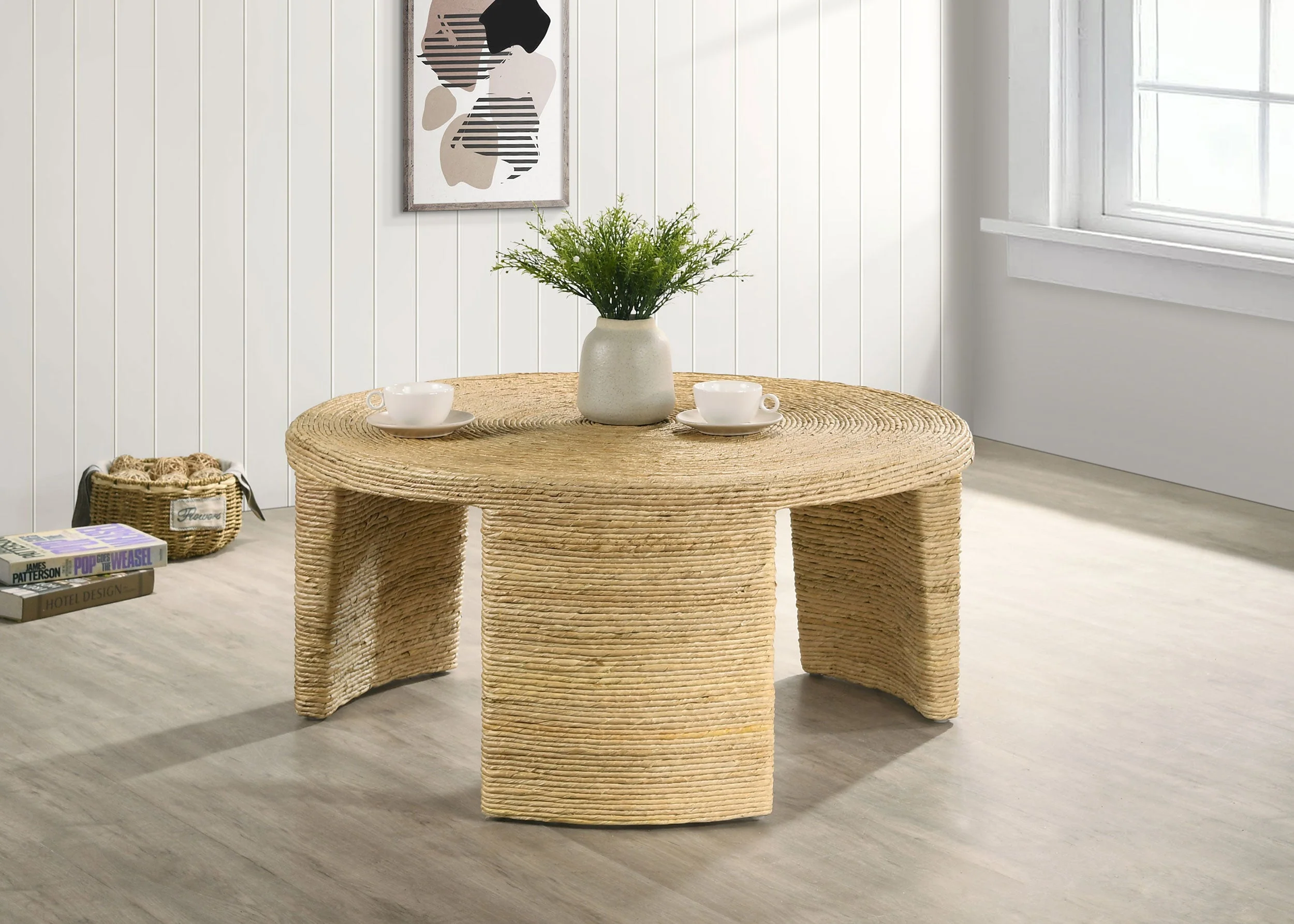 Artina Woven Rattan Round Coffee Table Natural Brown - Image 3