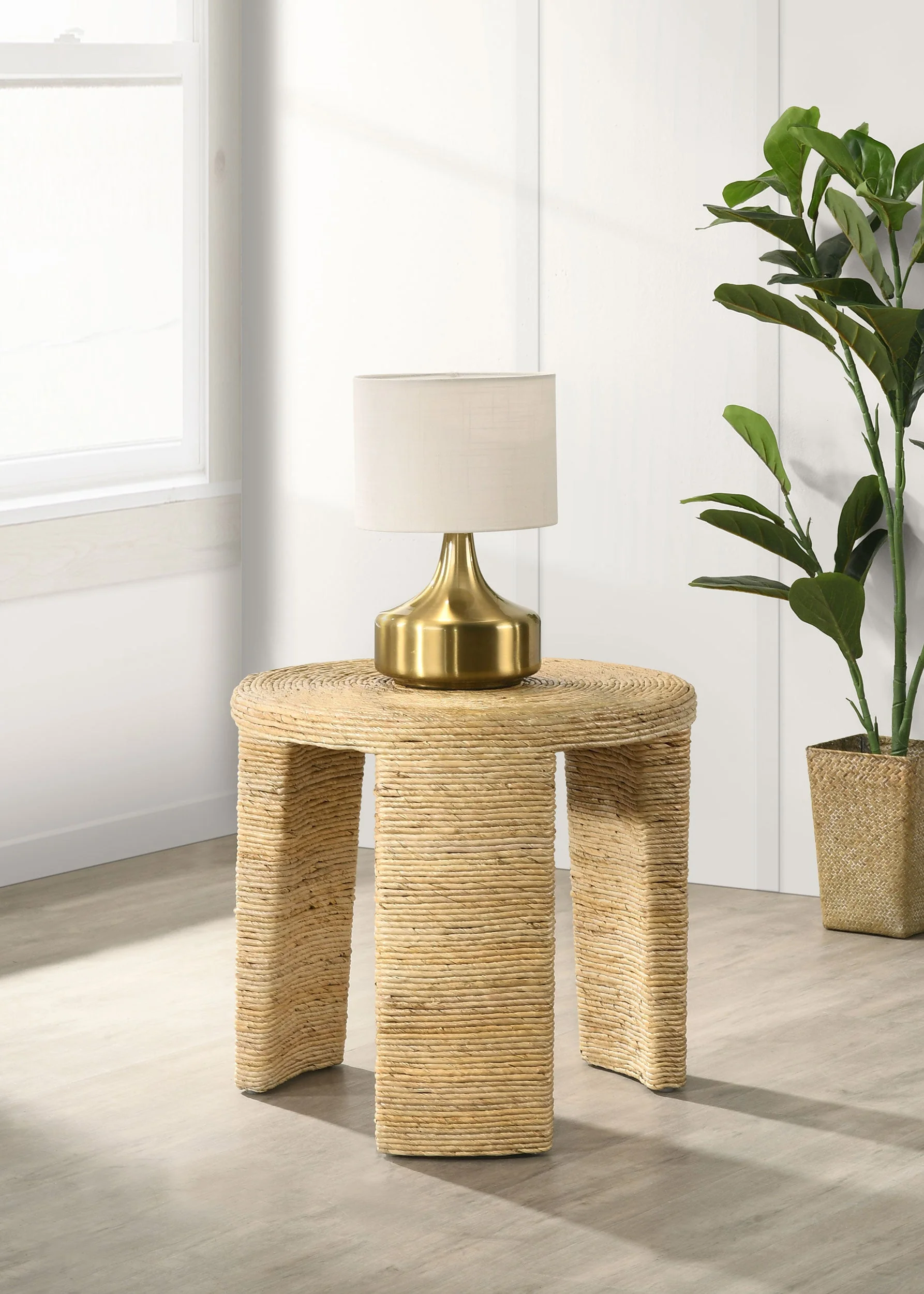 Artina Woven Rattan Round Side End Table Natural Brown - Image 3