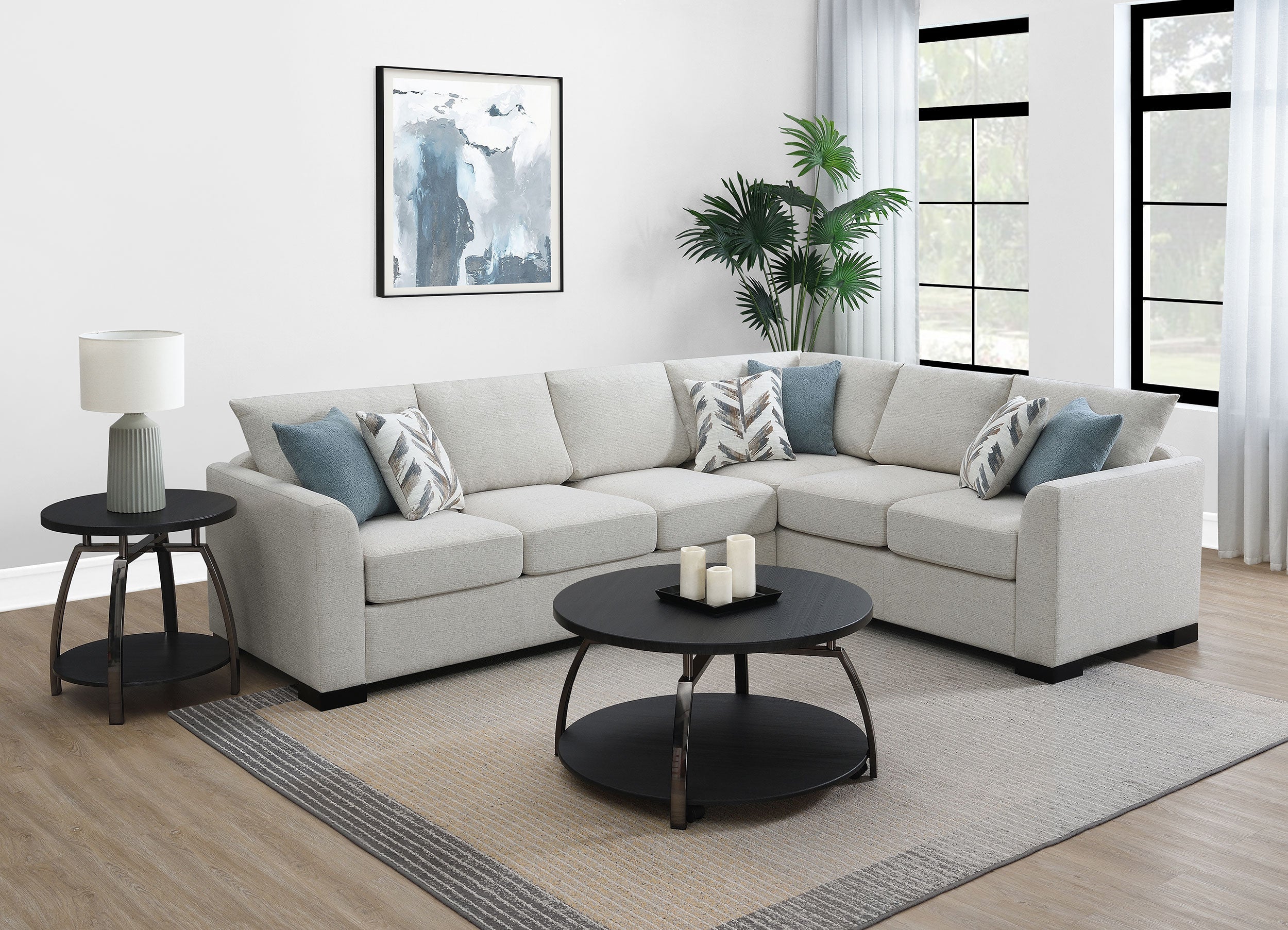 Ashford Chenille Upholstered Sleeper Sectional Sofa Greige - Image 2