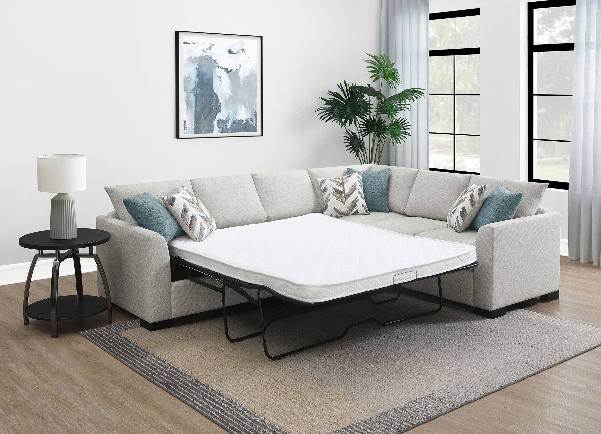 Ashford Chenille Upholstered Sleeper Sectional Sofa Greige - Image 4