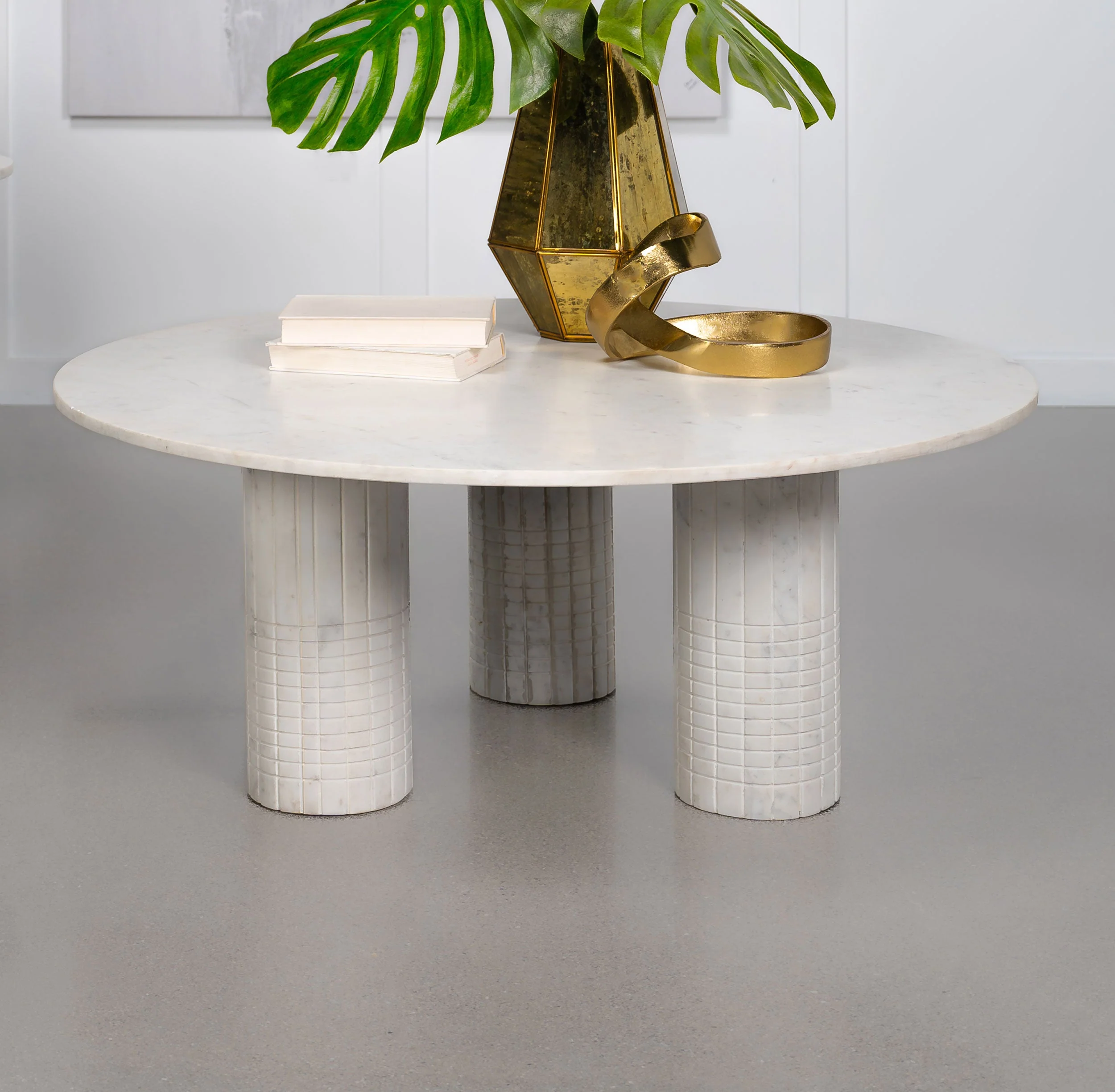 Astoria Round Genuine Marble Coffee Table White - Image 3