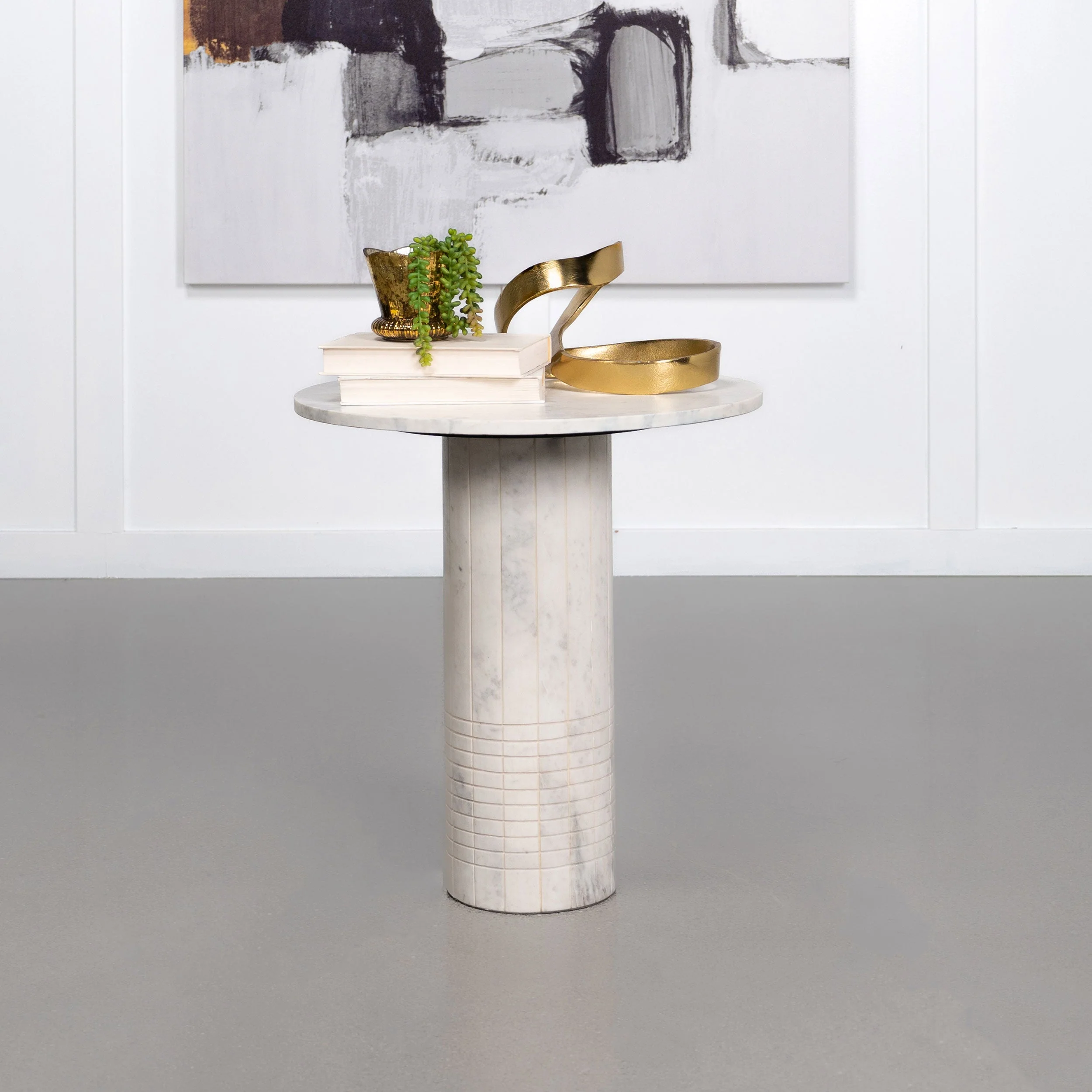 Astoria Round Genuine Marble Side End Table White - Image 3