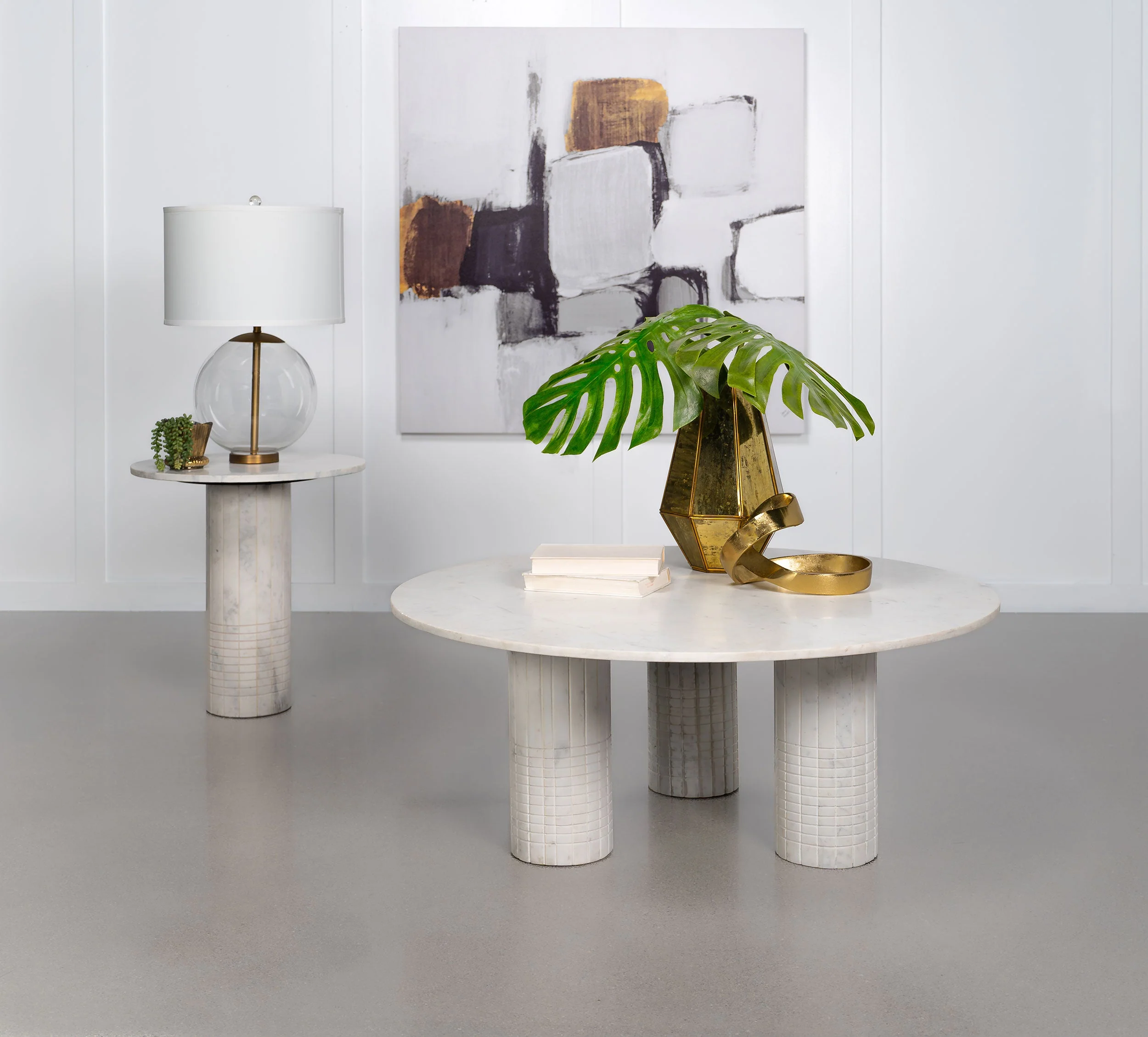 Astoria Round Genuine Marble Side End Table White - Image 8