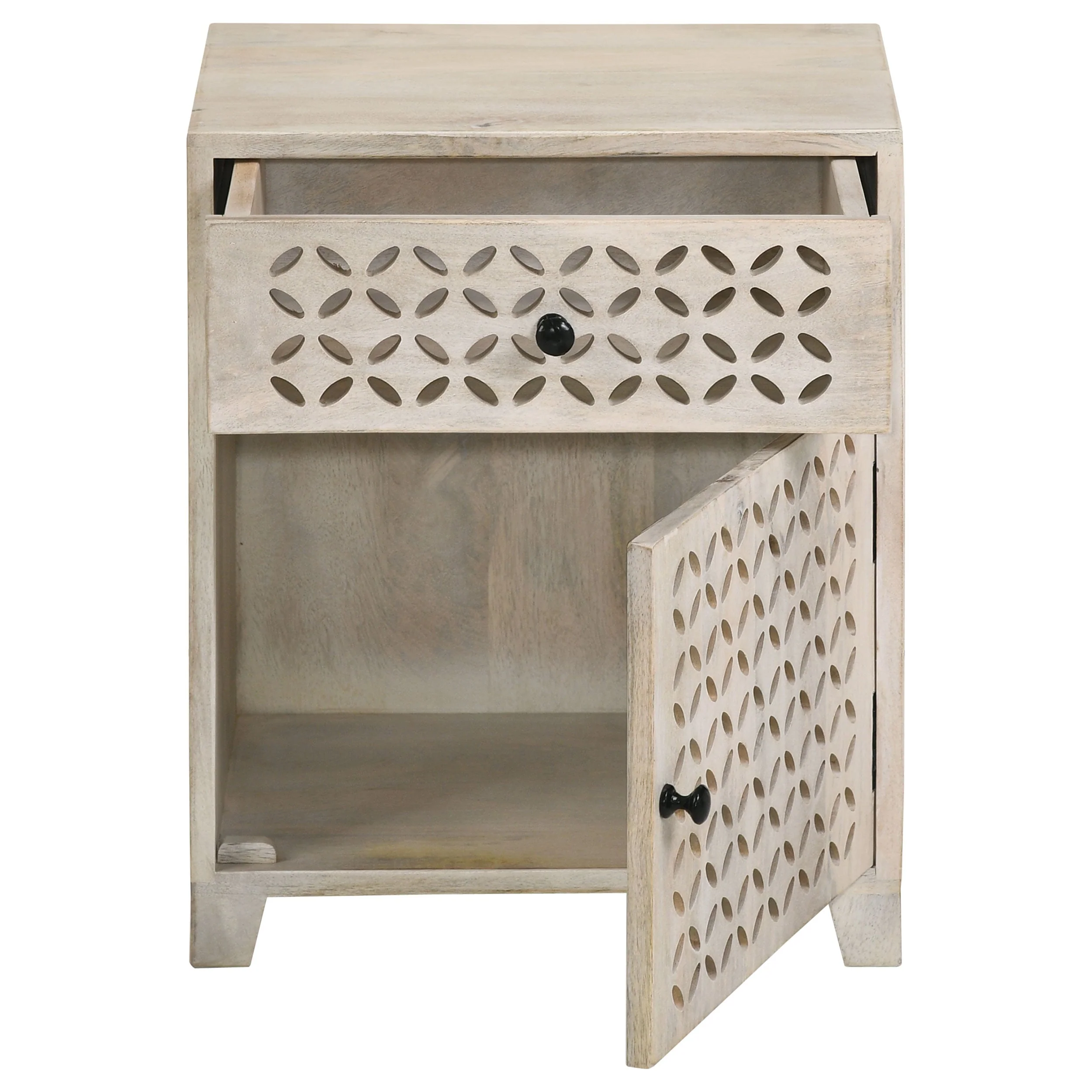 August 1-drawer Trellis Pattern Storage Cabinet White Washed - Image 6