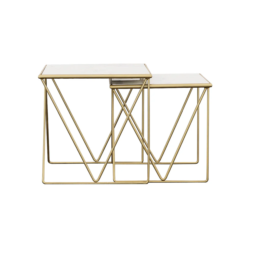 Bette 2-piece Marble Top Nesting Table Set White and Gold - Image 6