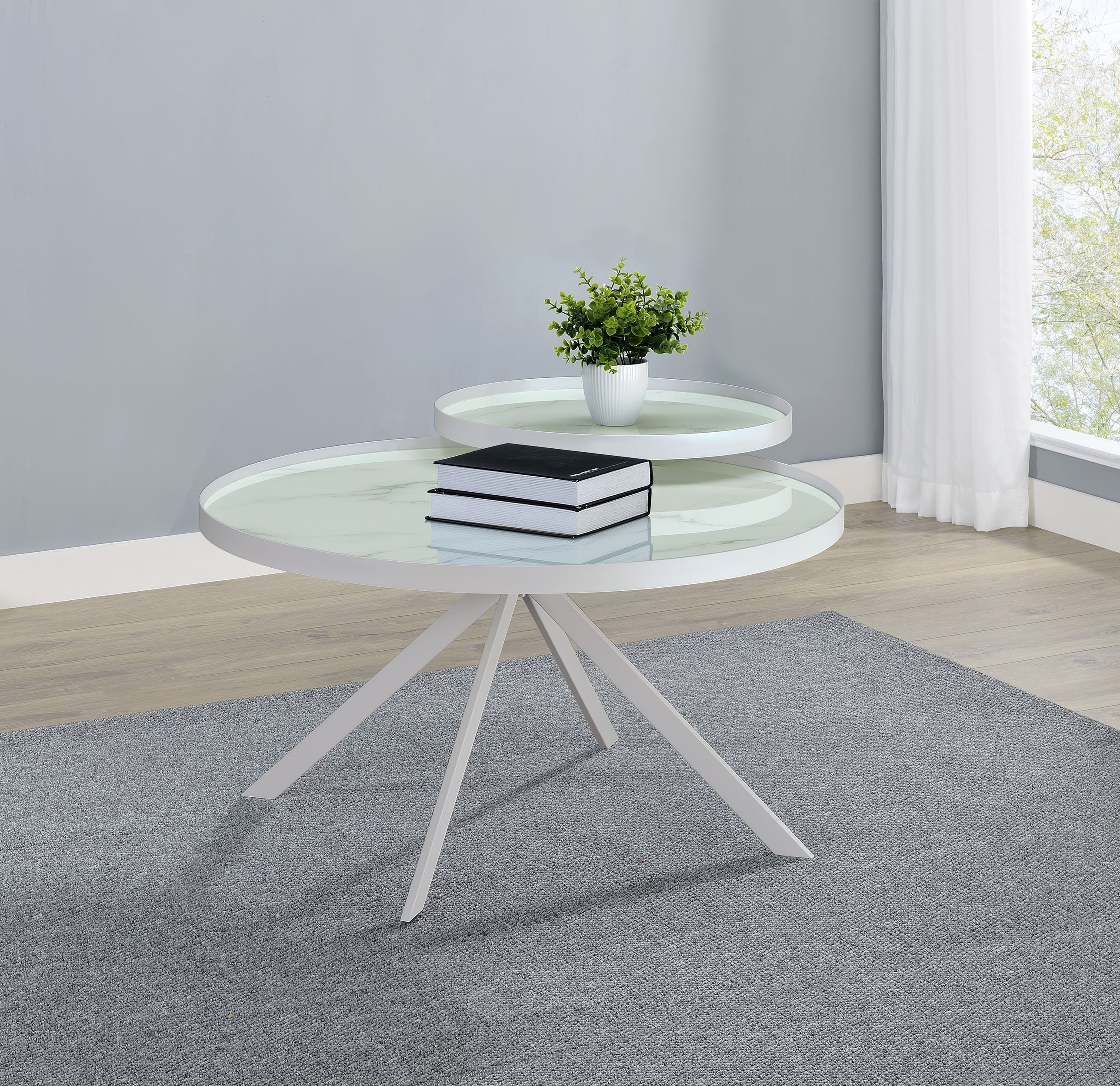 Briggs Round Marble Printed Glass Top Coffee Table - Image 7