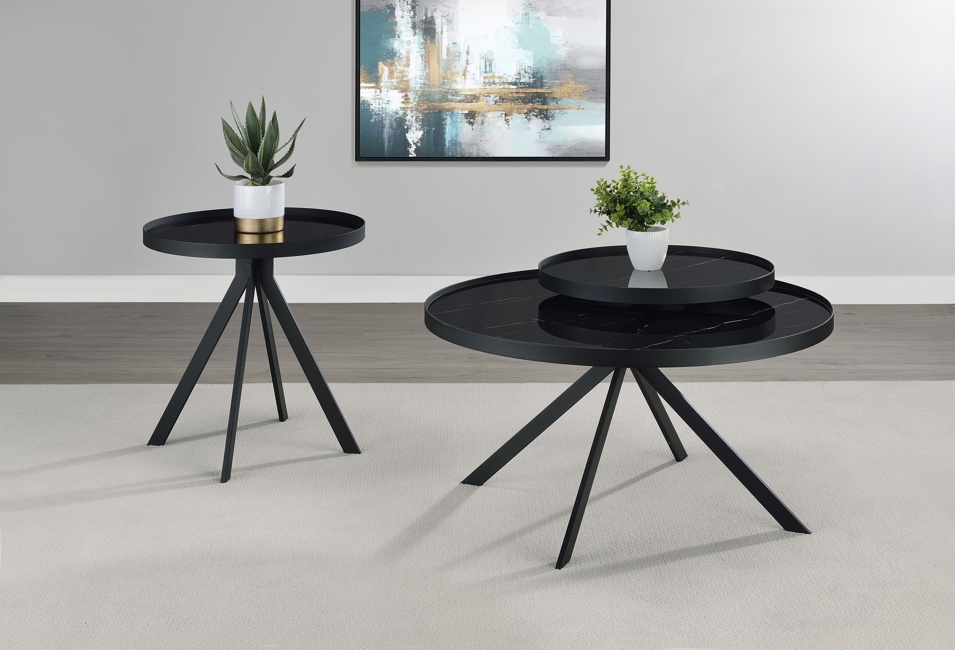 Briggs Round Marble Printed Glass Top End Side Table - Image 22