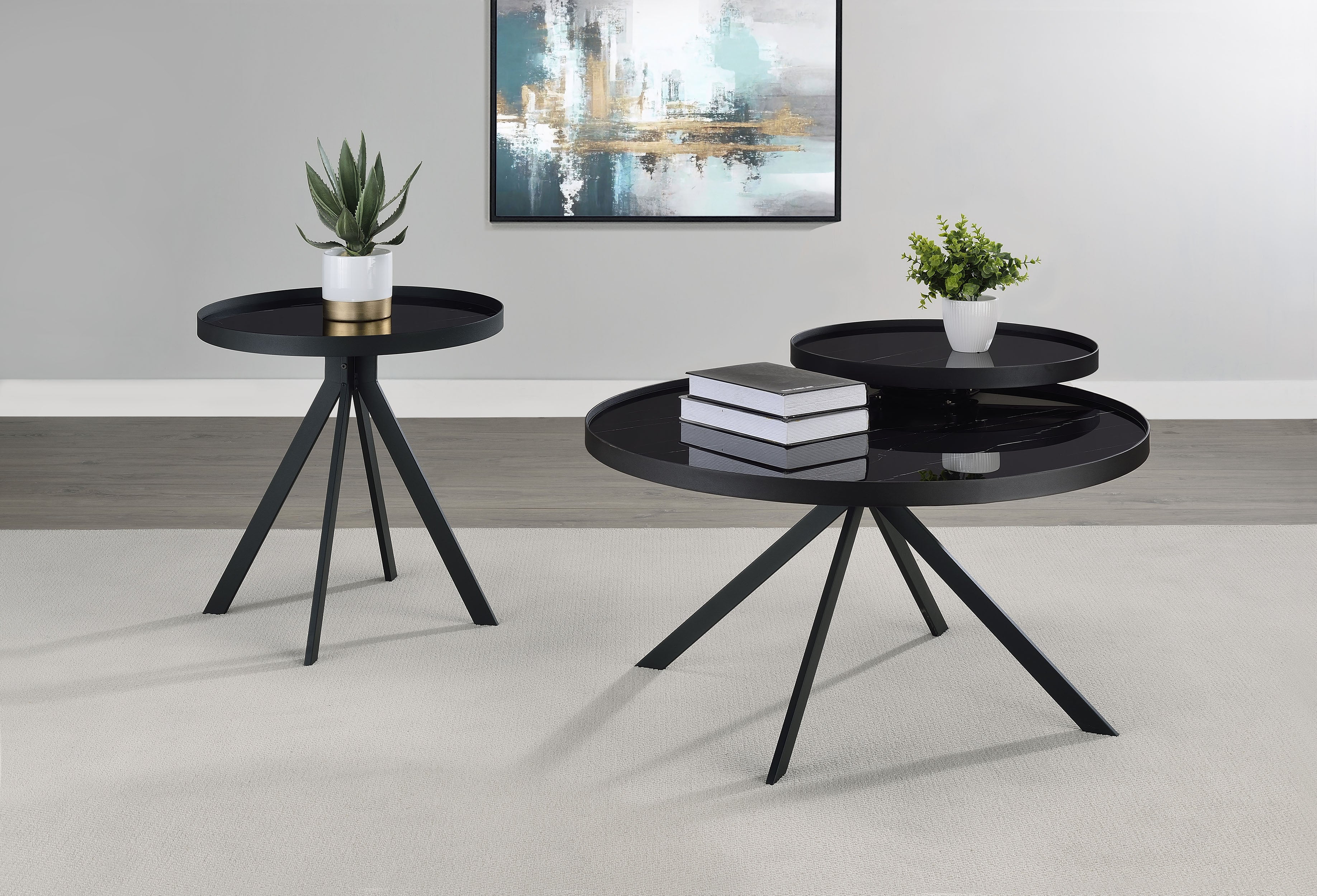 Briggs Round Marble Printed Glass Top End Side Table - Image 24