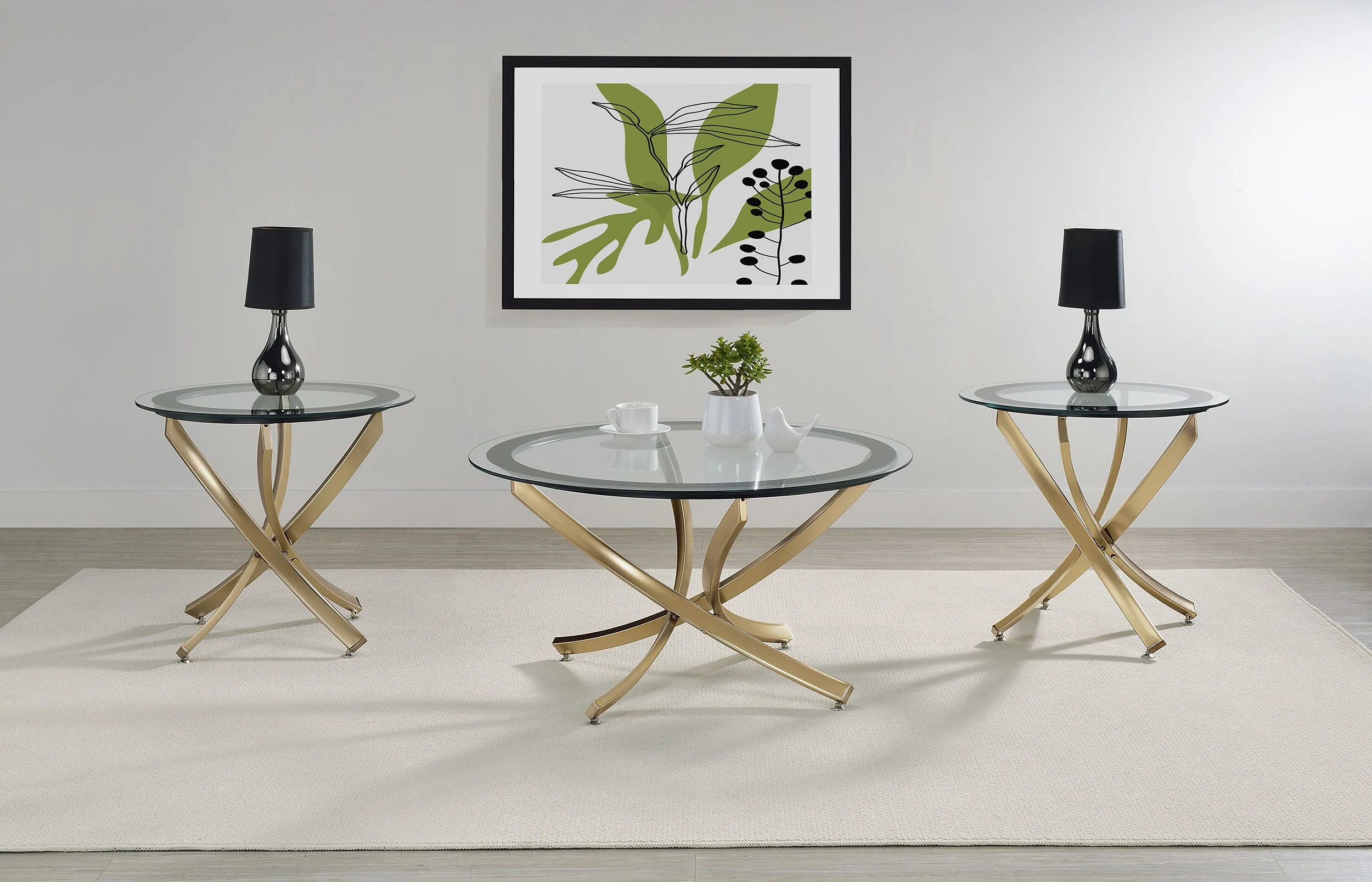 Brooke Round Glass Top Coffee Table Metal Base - Image 12