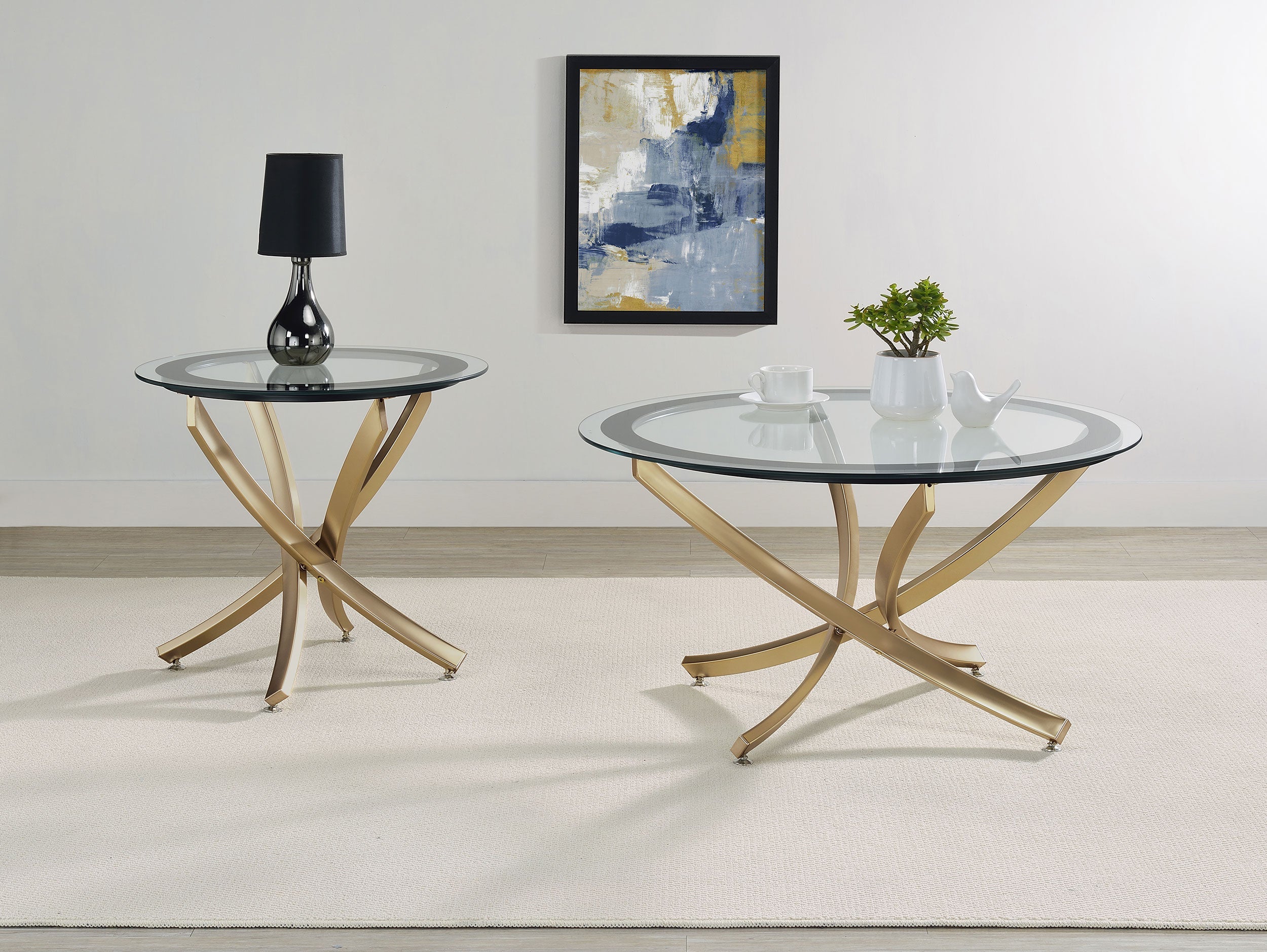 Brooke Round Coffee and End Table Set Brass - Image 5