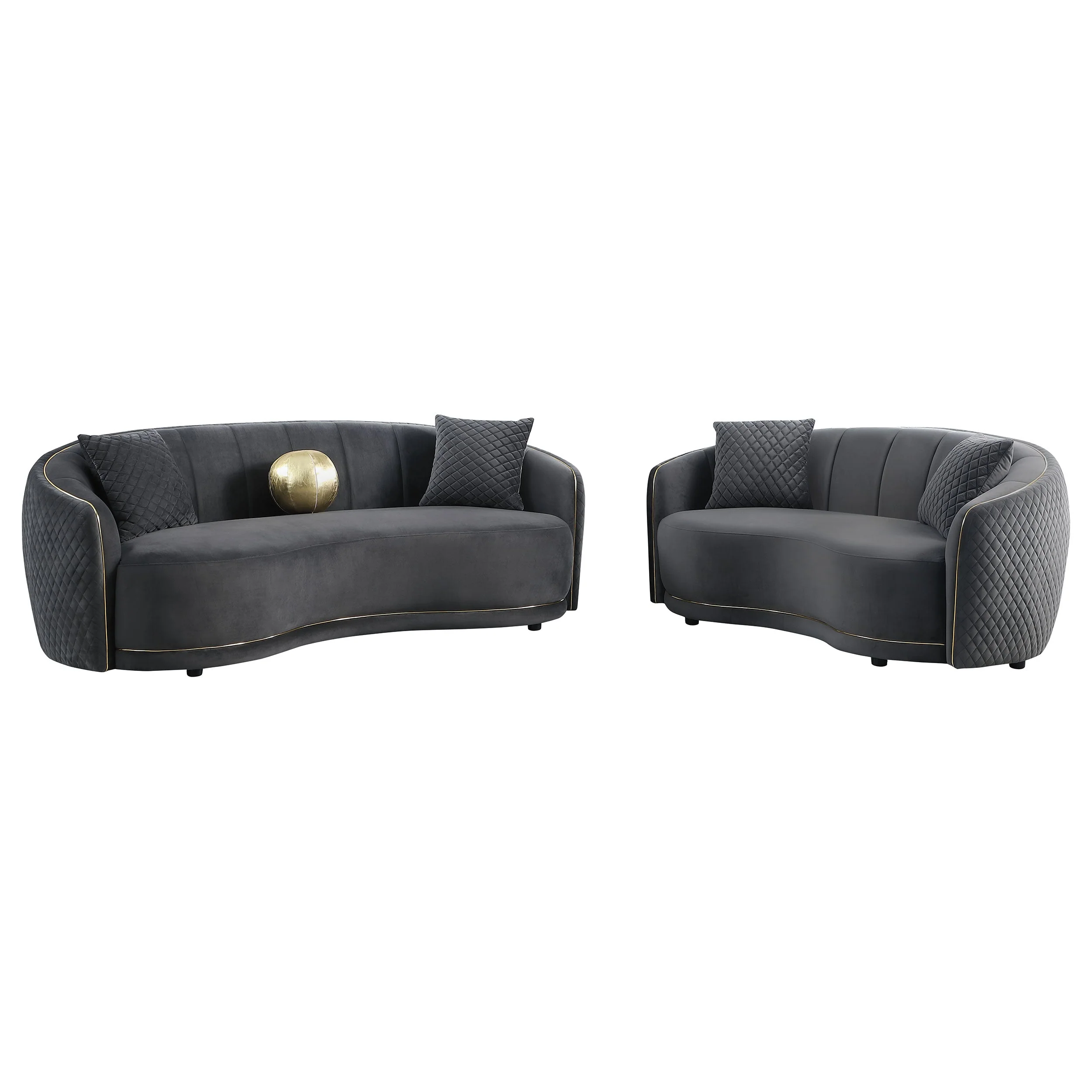Brookside Velvet Upholstered Curved Loveseat Dark Grey - Image 12