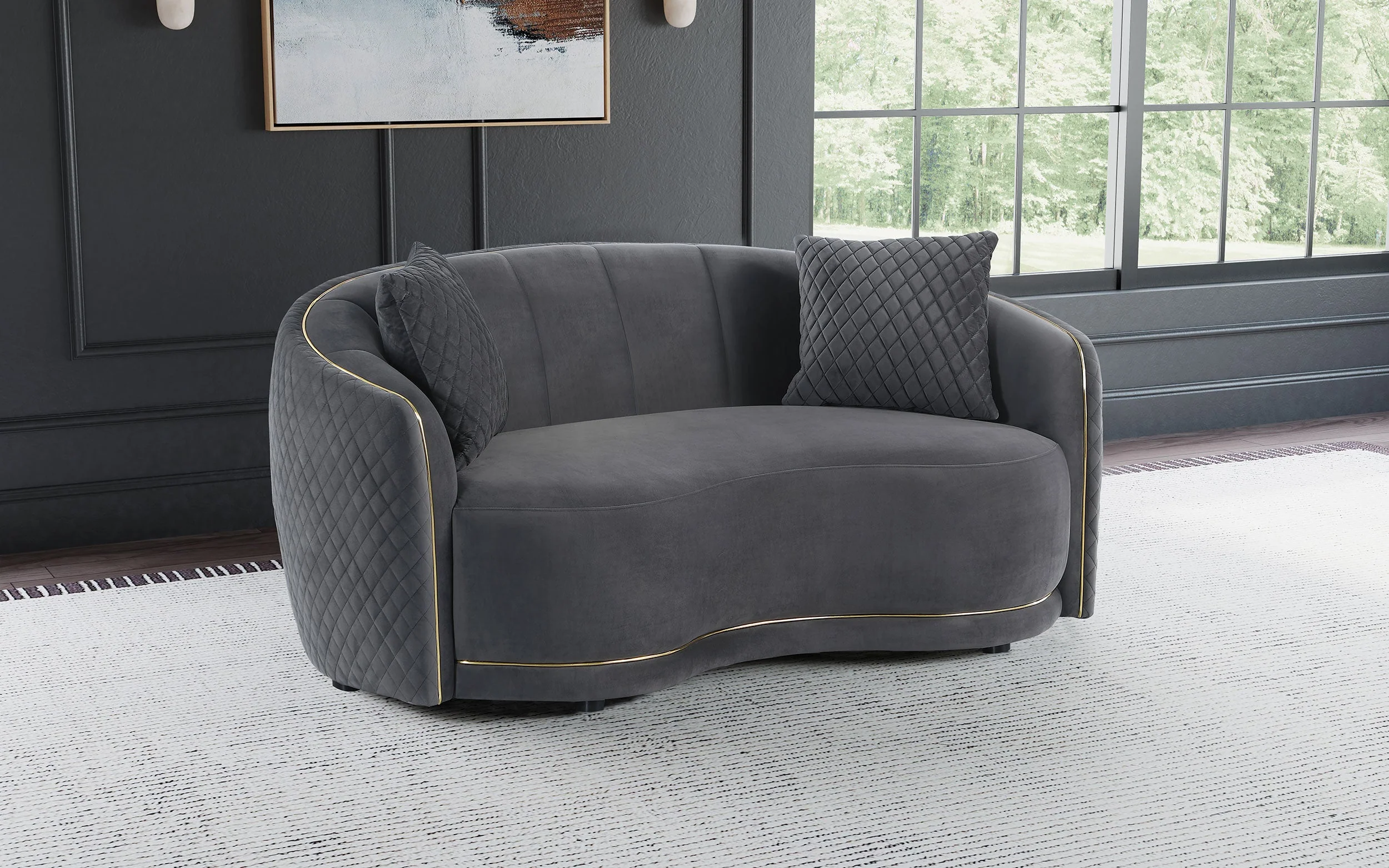 Brookside Velvet Upholstered Curved Loveseat Dark Grey - Image 3